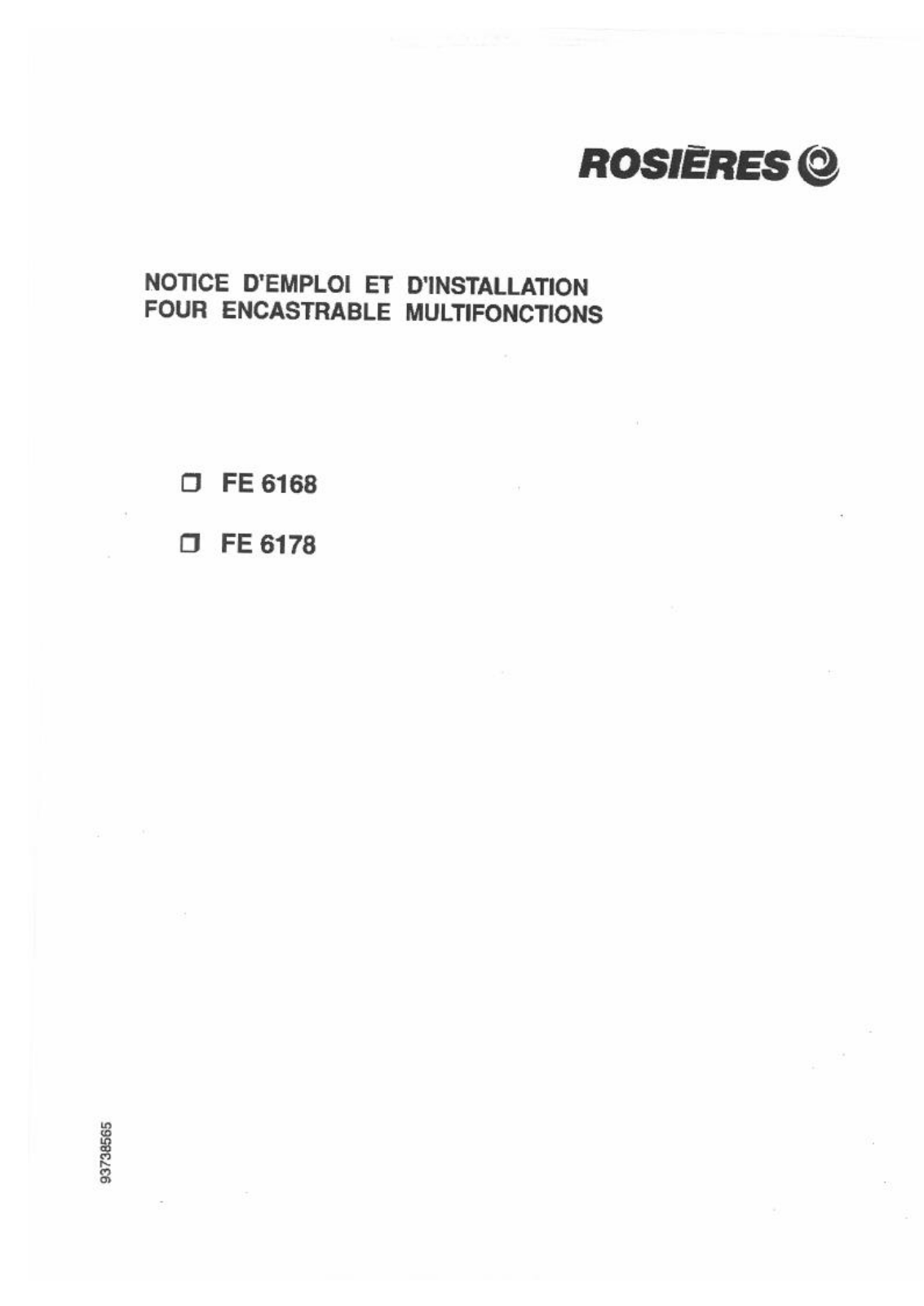 ROSIERES FE 6168, FE 6178 User Manual