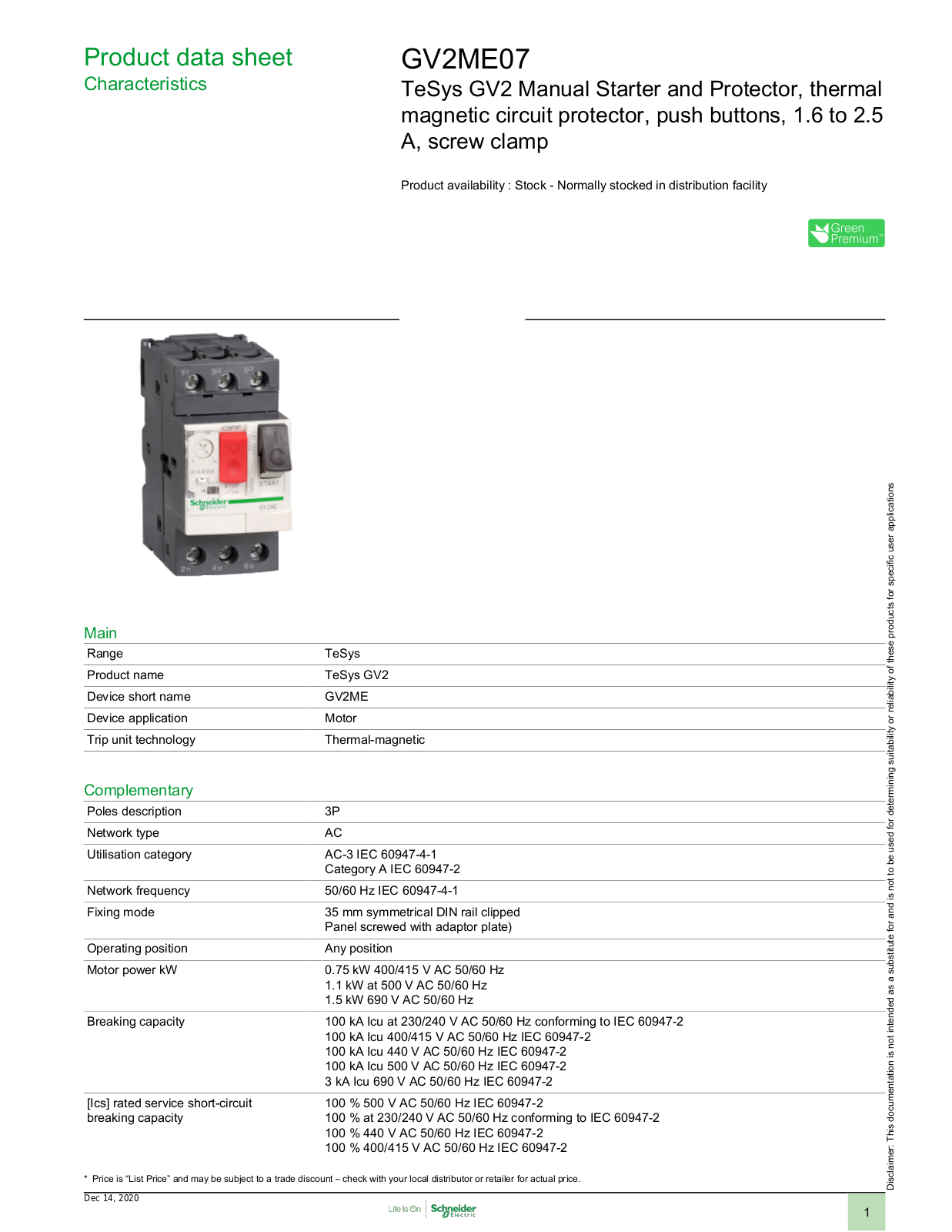 Square D GV2ME07 Data Sheet - ManualMachine.com