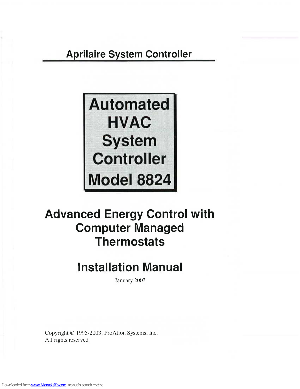 Aprilaire 8824 Installation Manual