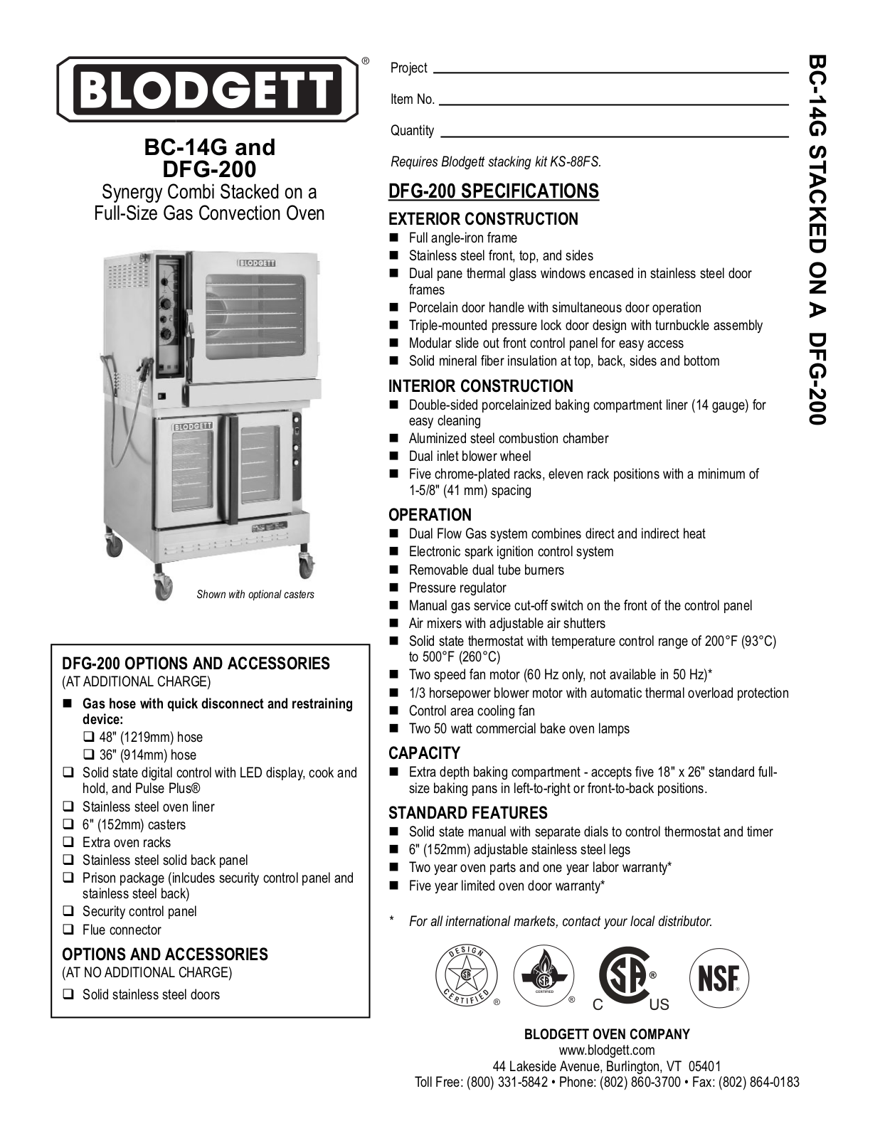 Blodgett BC-14G, DFG-200 General Manual