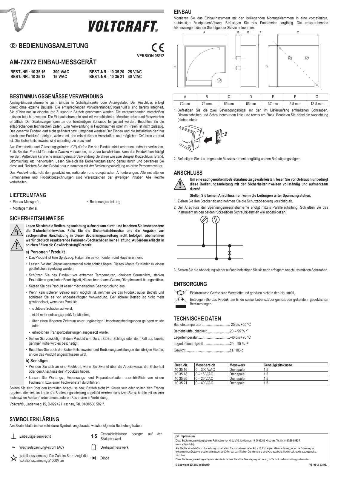 VOLTCRAFT AM-72x72/25V User guide