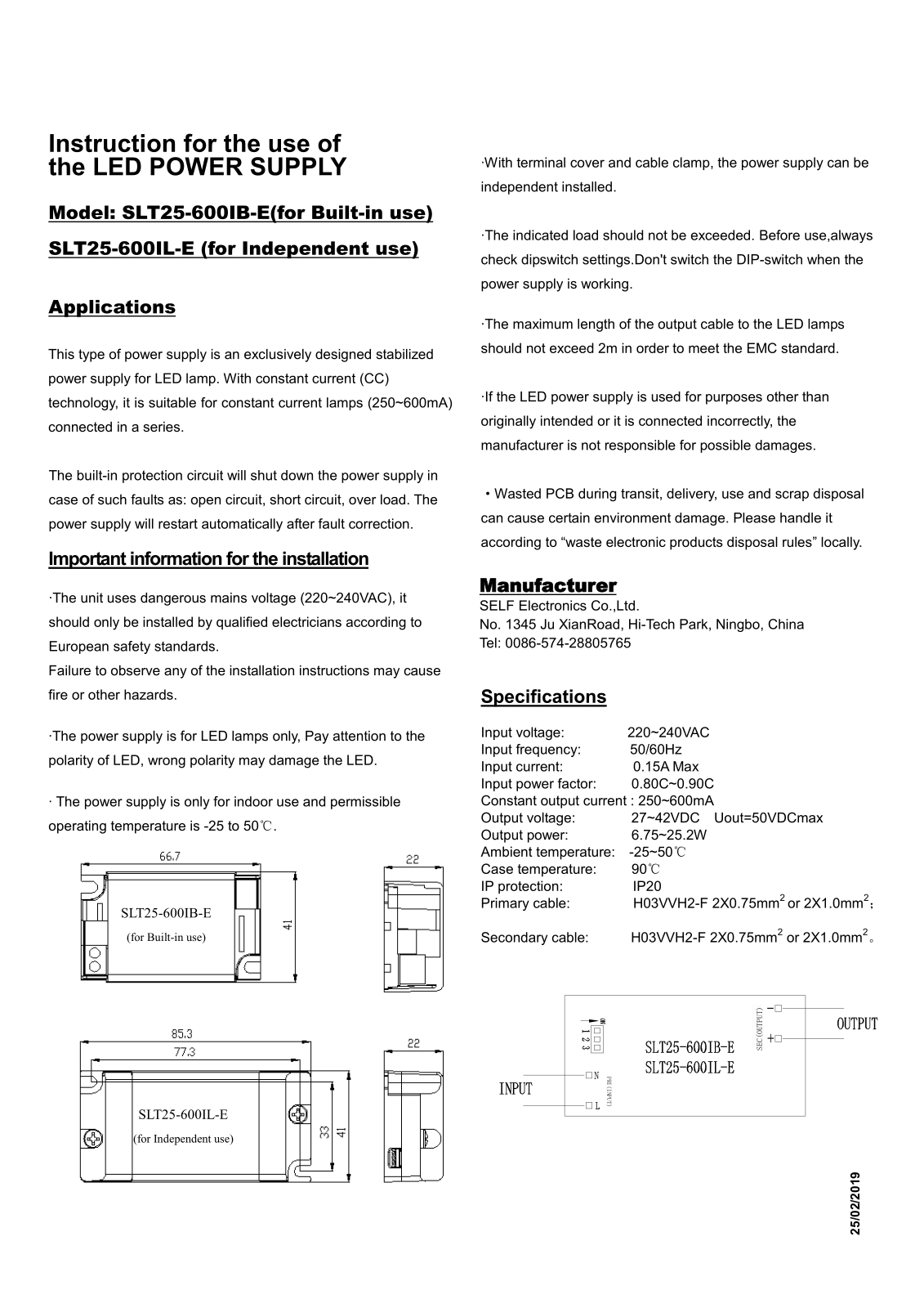 SELF SLT25-600IL-E Instructions - ManualMachine.com