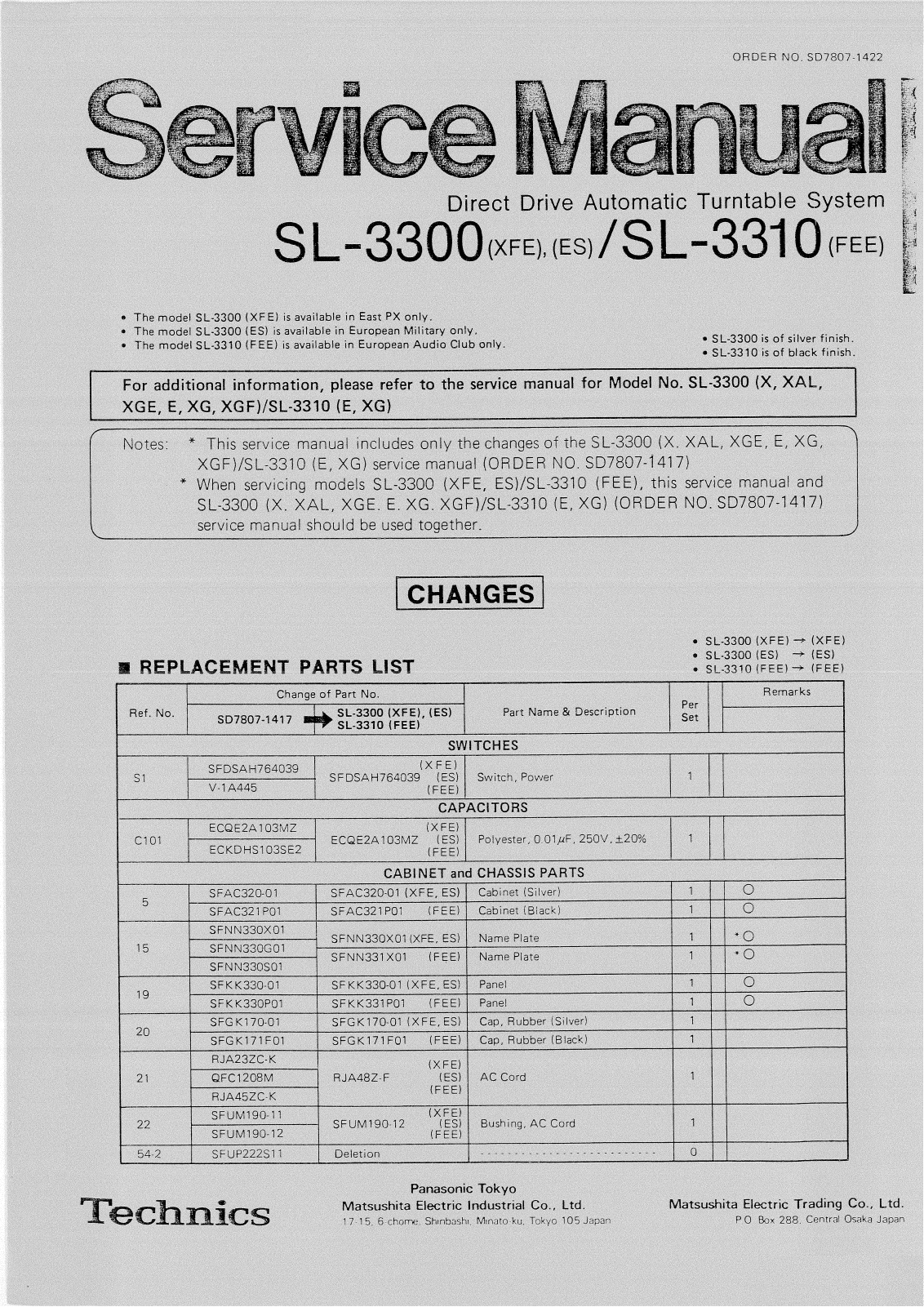 Technics SL-3300 Service manual