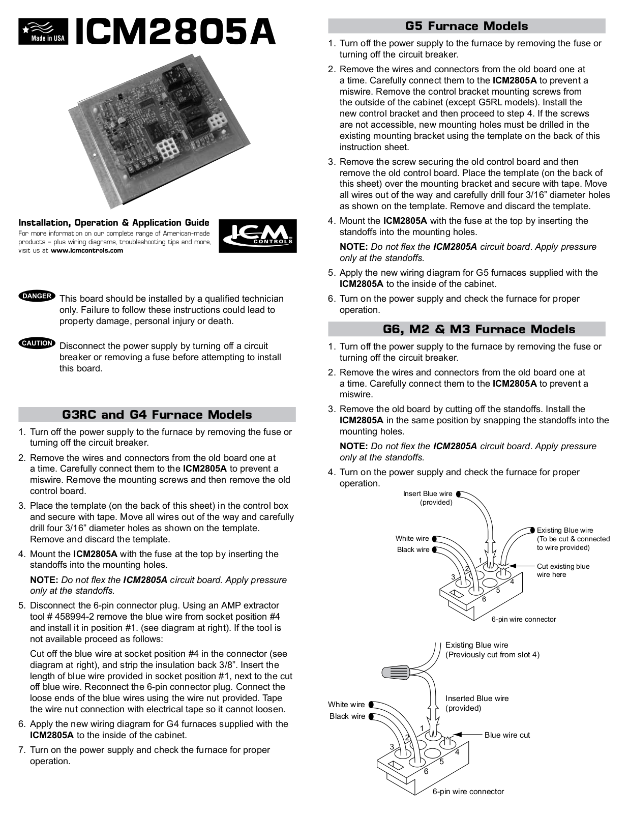 ICM CONTROLS ICM2805A Installation Manual