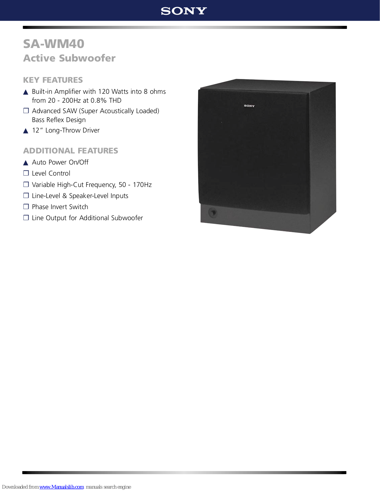 Sony SA-WM40 Marketing Specifications