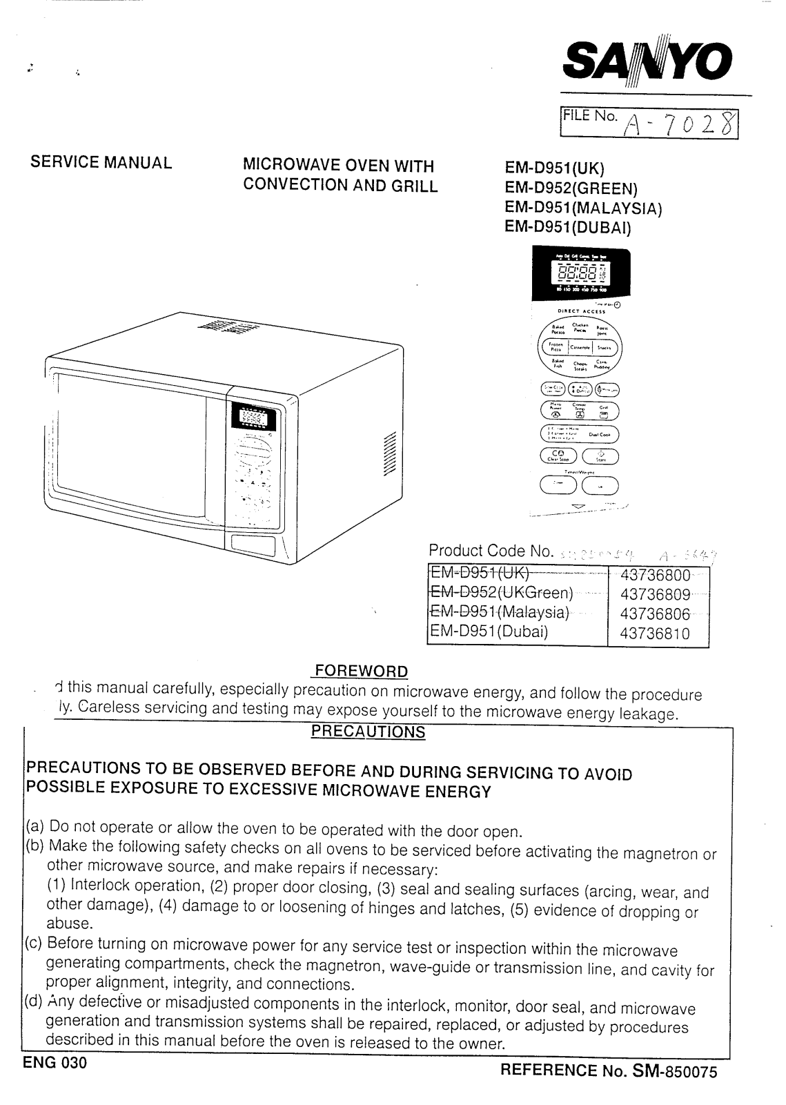 Sanyo EM-D951 Service Manual