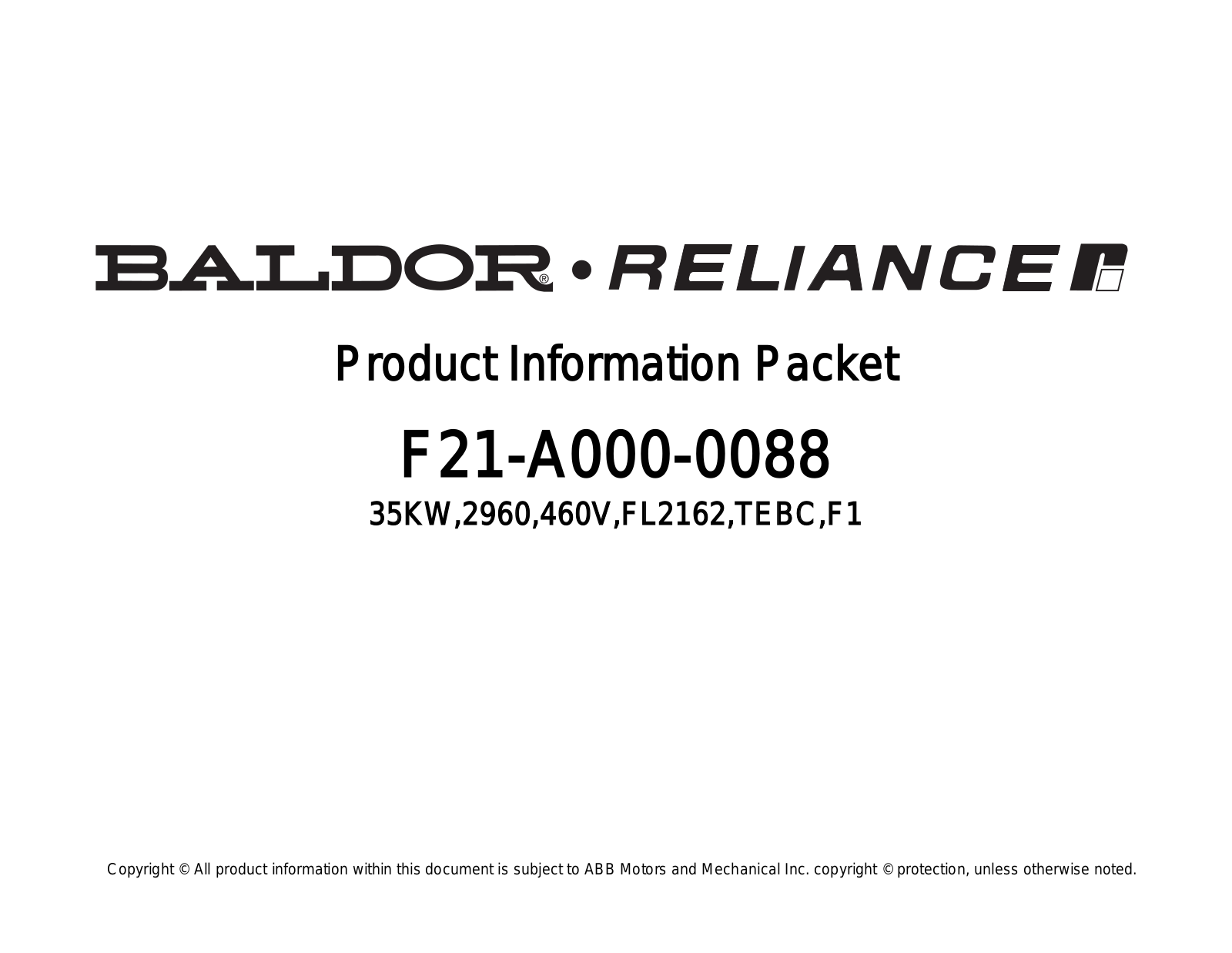 Baldor F21-A000-0088 Product Information Sheet