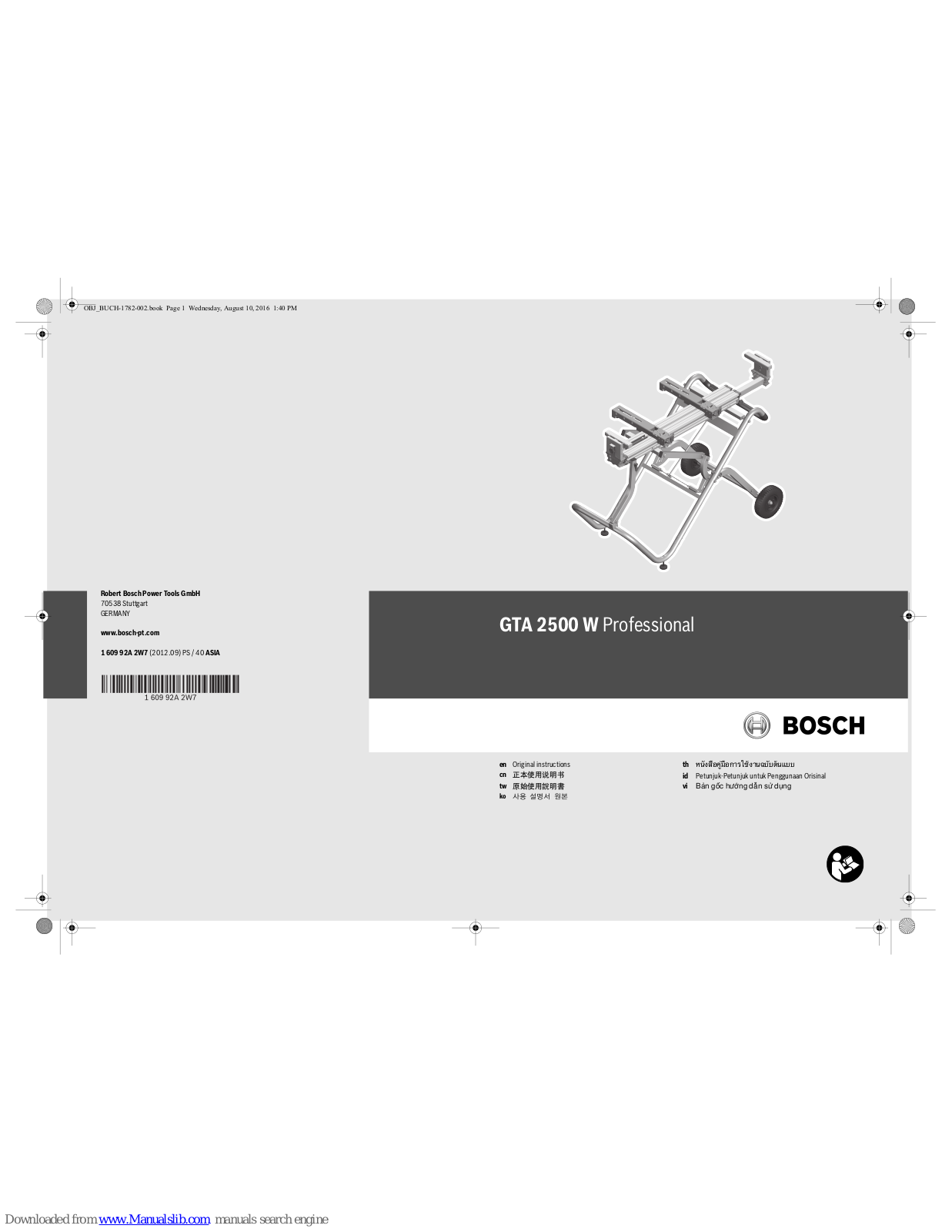 Bosch GTA 2500 W Professional Original Instructions Manual