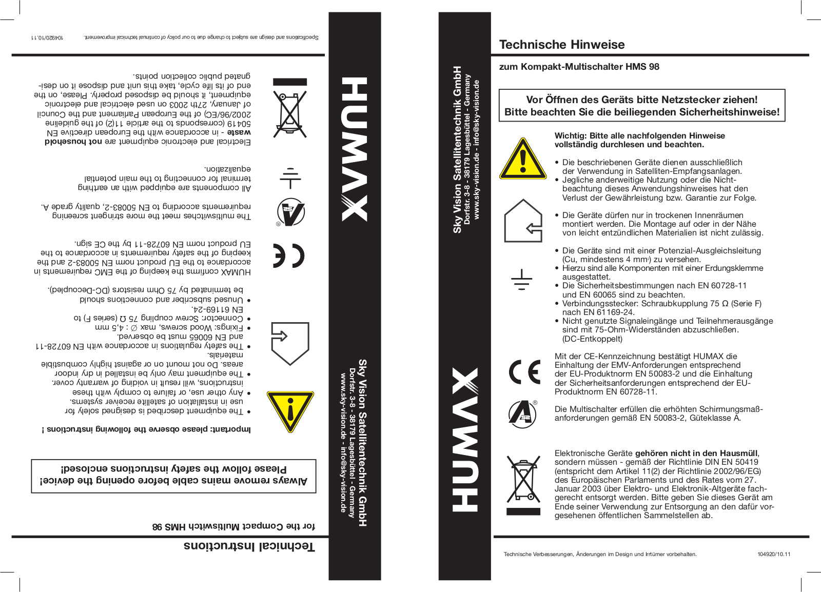 Humax HMS 98 User guide