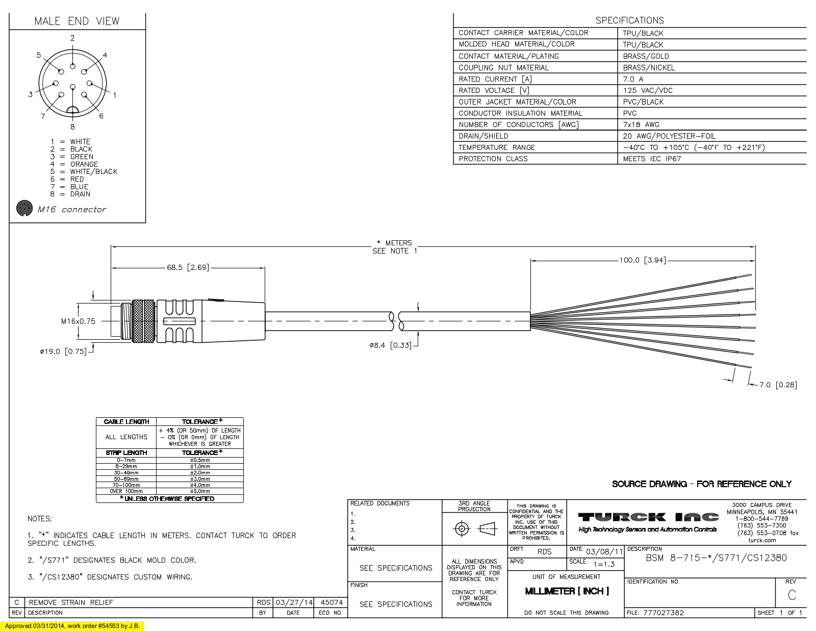 Turck BSM8-715-1/S771/CS12380 Specification Sheet