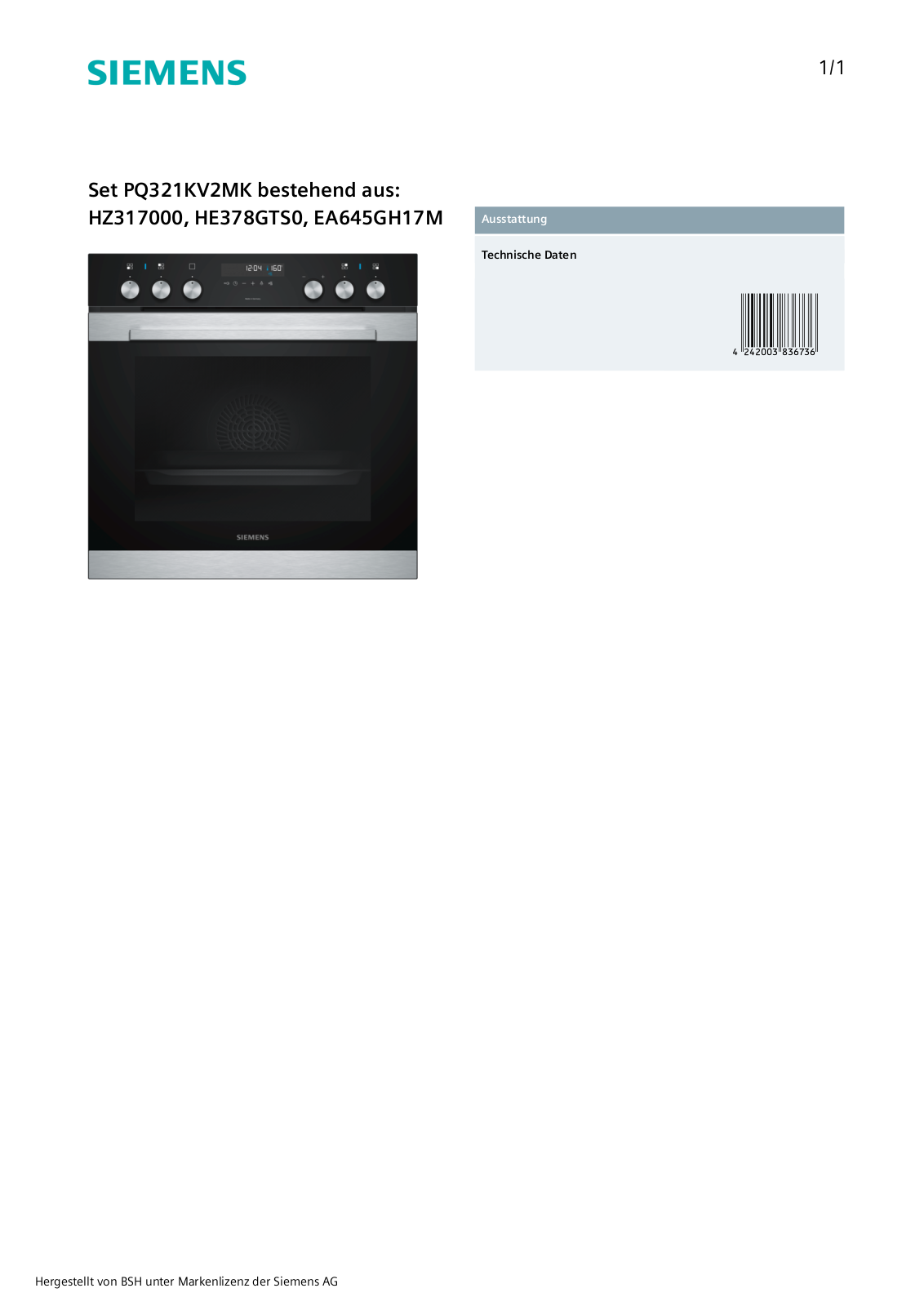 Siemens PQ321KV2MK User Manual