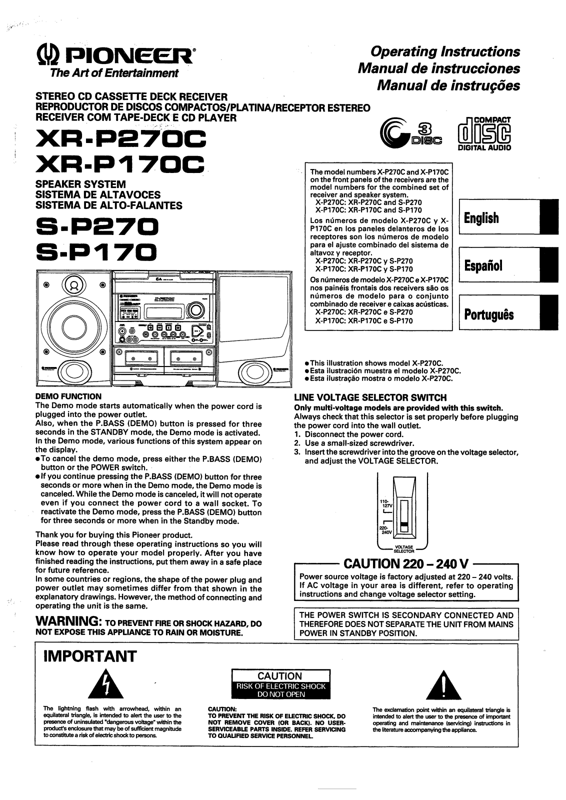 Pioneer S-P270, S-P170, XR-P170C, XR-P270C Manual