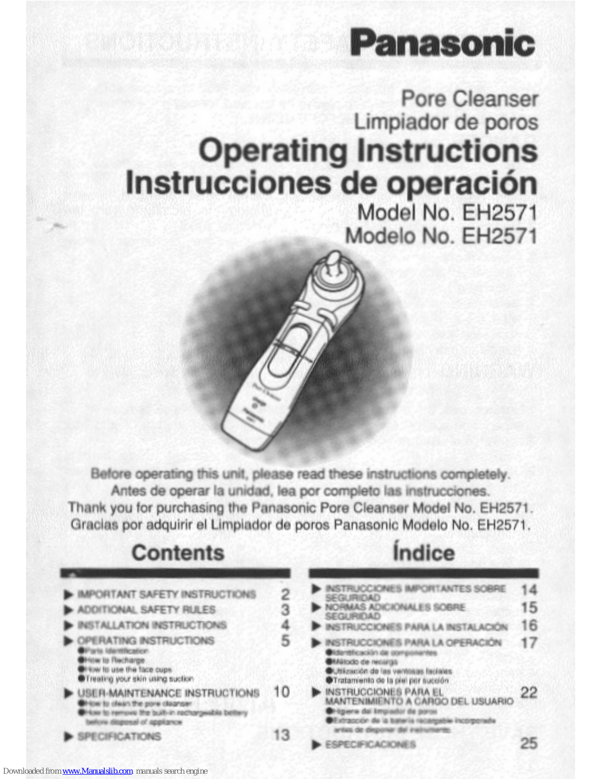 Panasonic EH2571 Operating Instructions Manual