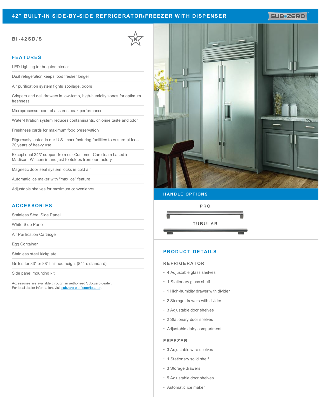 Sub-Zero BI42SDSTH, BI42SDSPH Specification Sheet