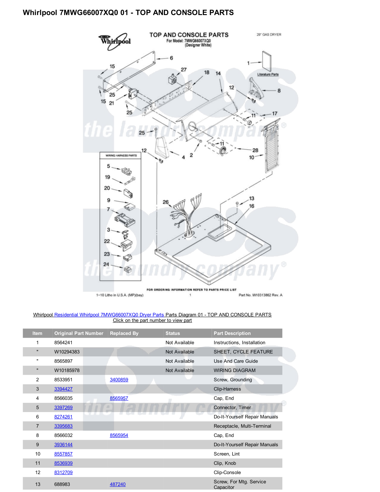 Whirlpool 7MWG66007XQ0 Parts Diagram