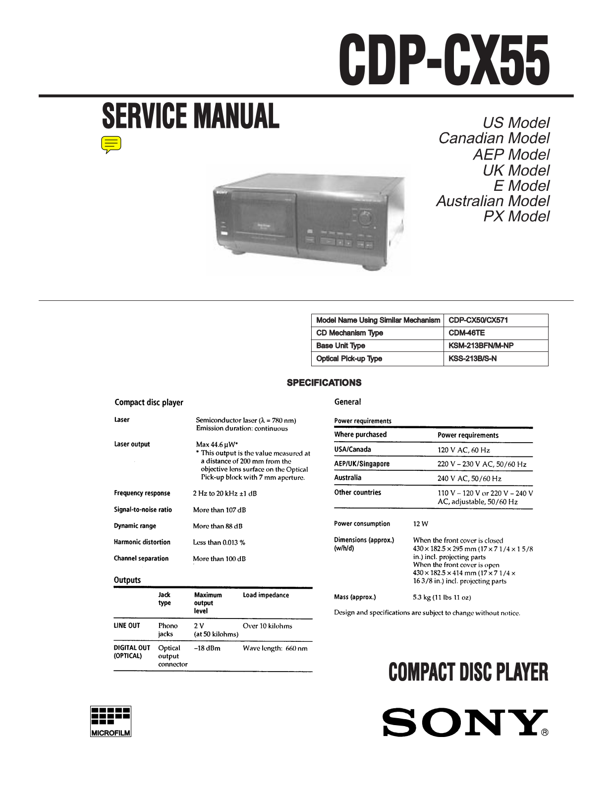 SONY CDP-CX55 Service Manual