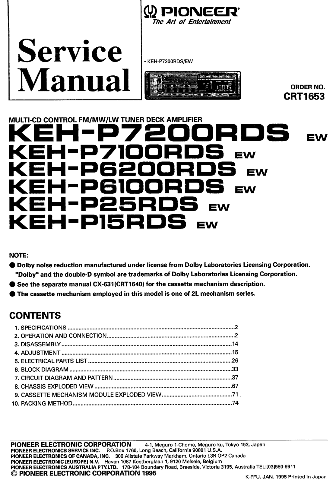 Pioneer KEHP-6100-RDS, KEHP-6200-RDS, KEHP-7100-RDS Service manual