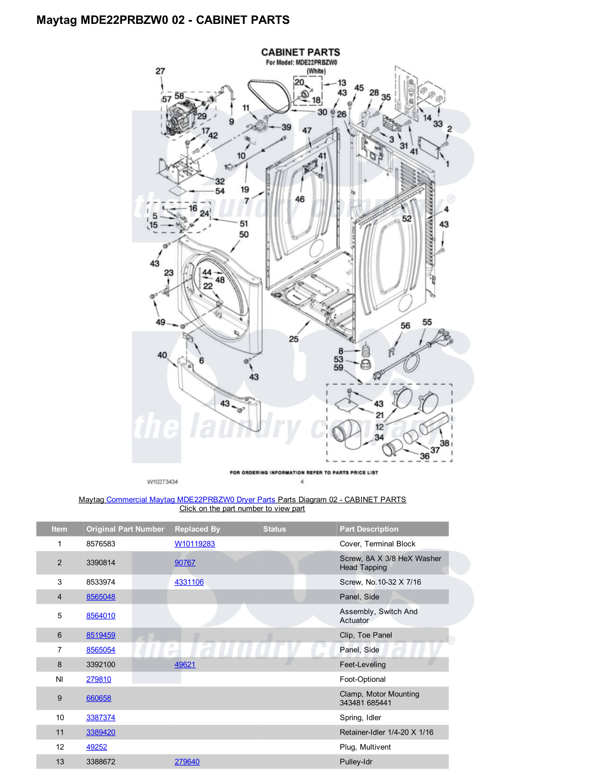 Maytag MDE22PRBZW0 Parts Diagram