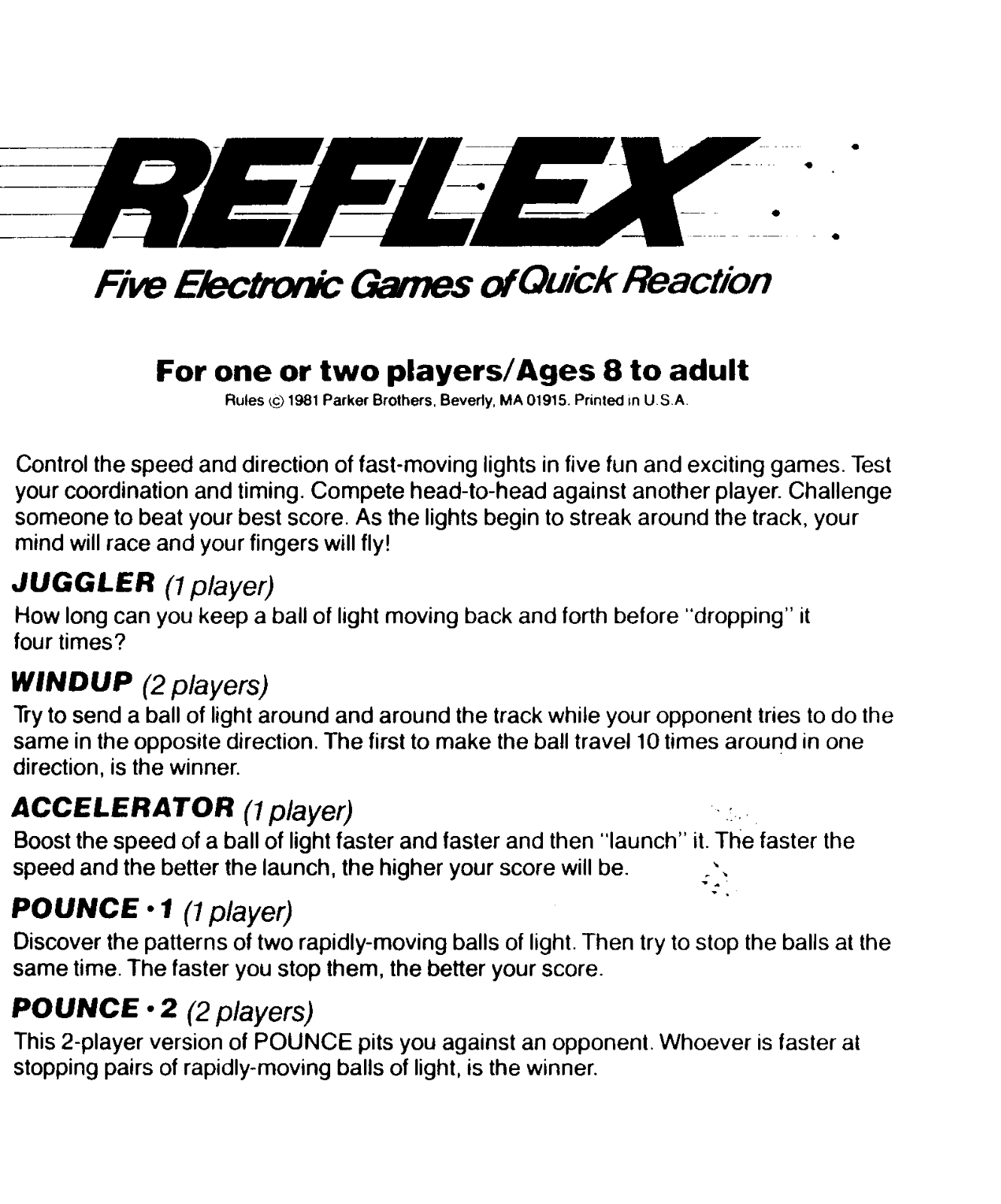 Hasbro REFLEX Manual