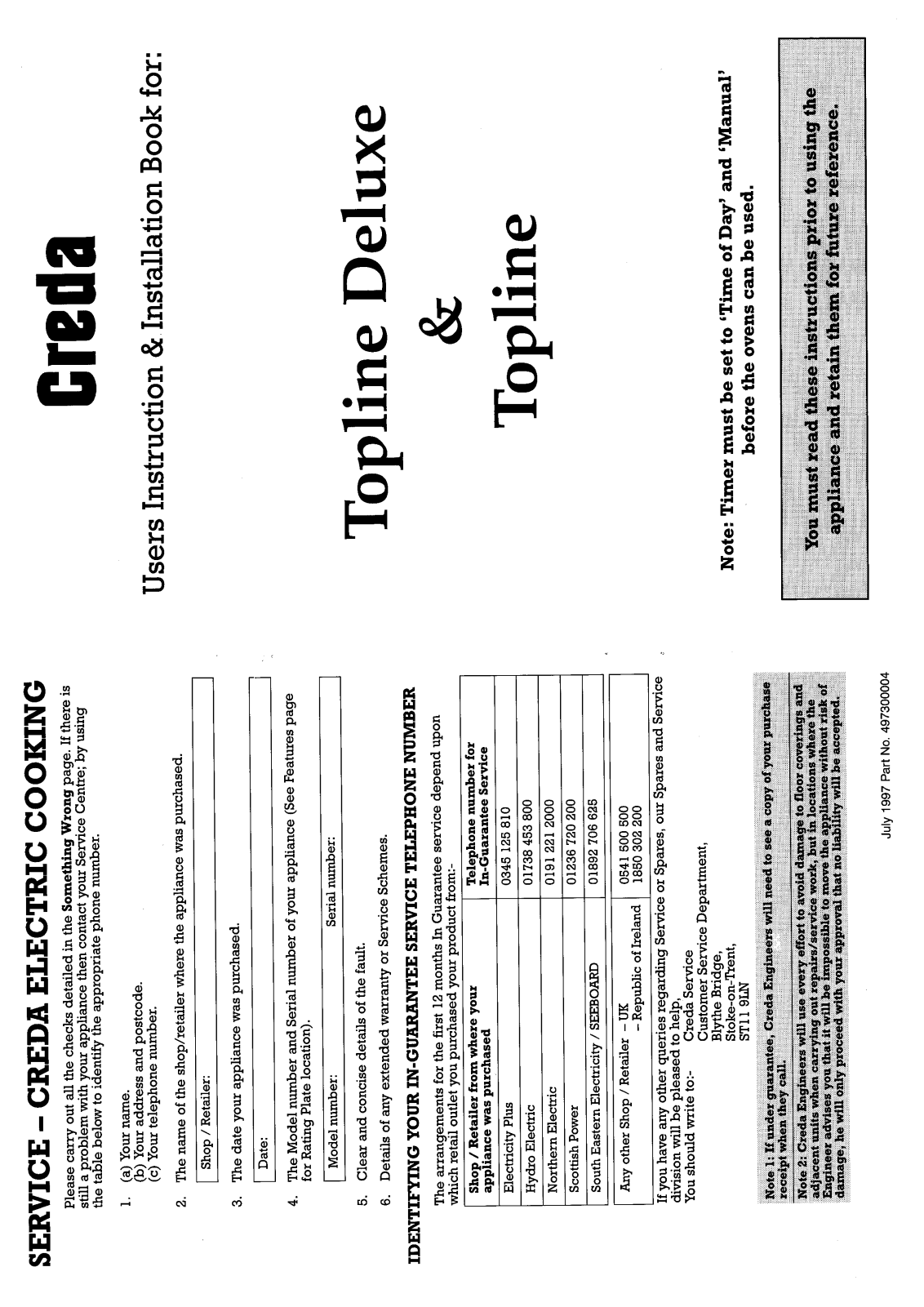 Creda HB49736 User Manual