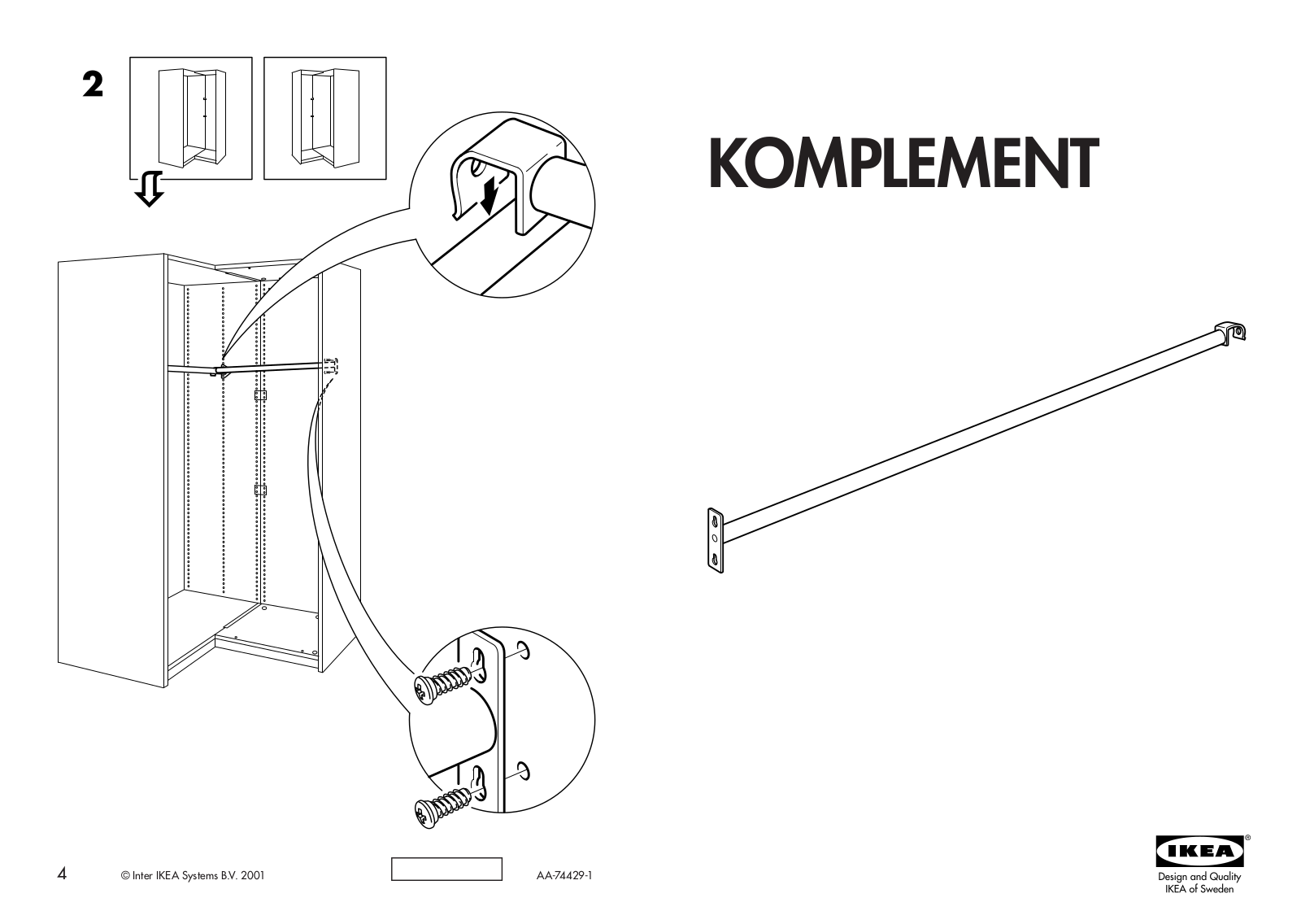 IKEA KOMPLEMENT CLOTHES RAIL FOR ADD-ON CORNER UNIT Assembly Instruction