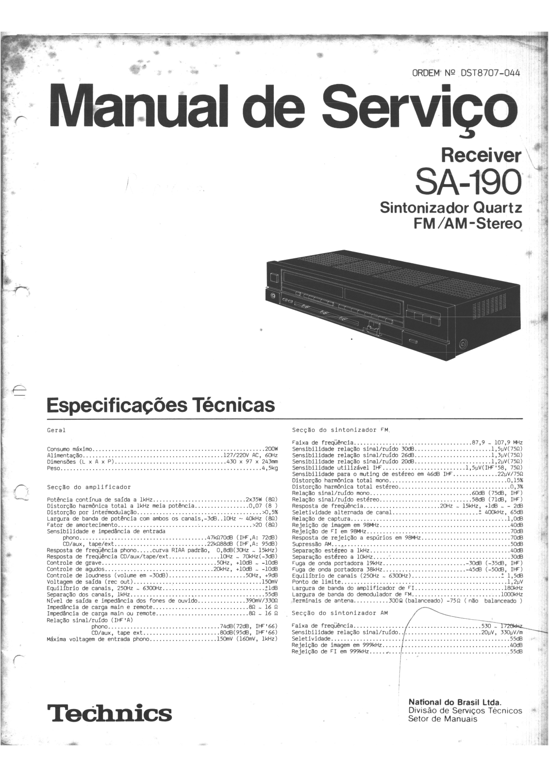 Technics SA-190 Schematic