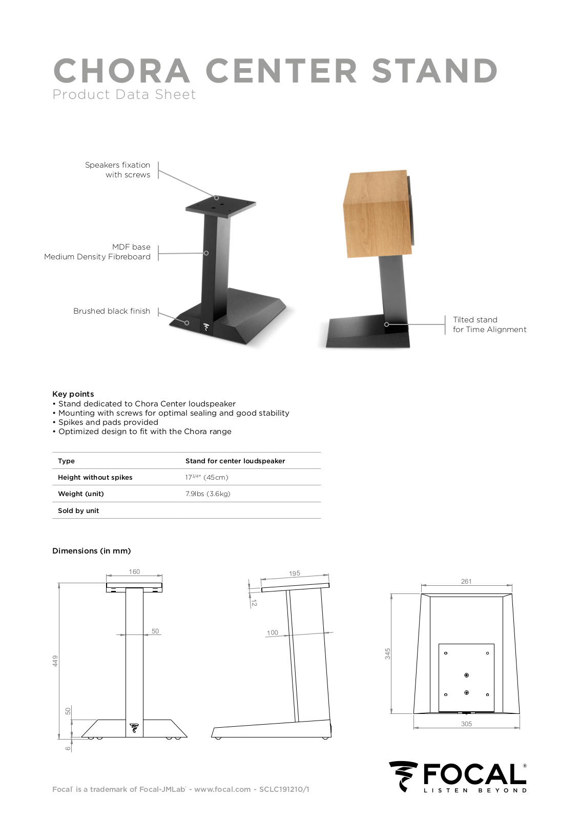 Focal CHORA CENTER STAND Specification Sheet