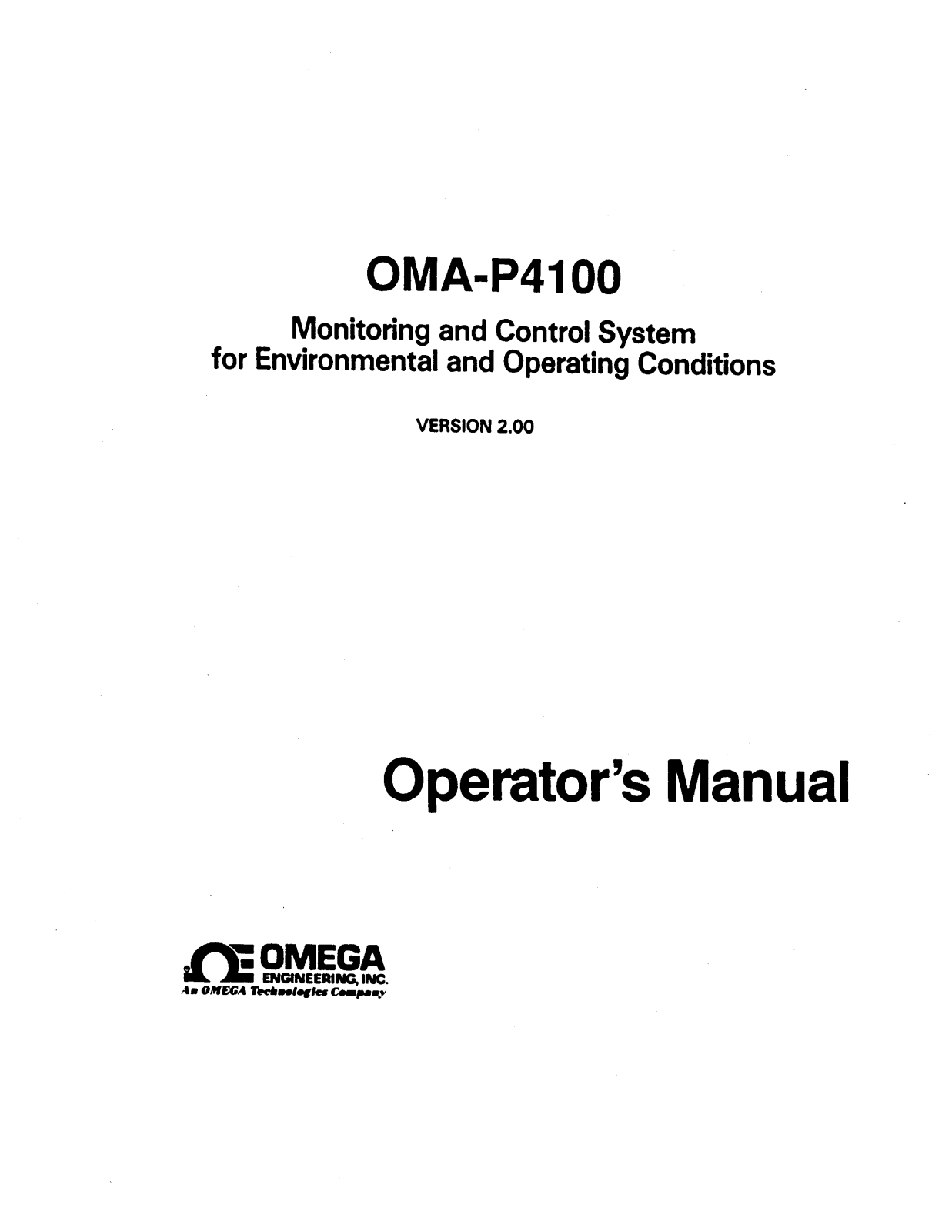 Omega Products OMA-P4100 Installation  Manual