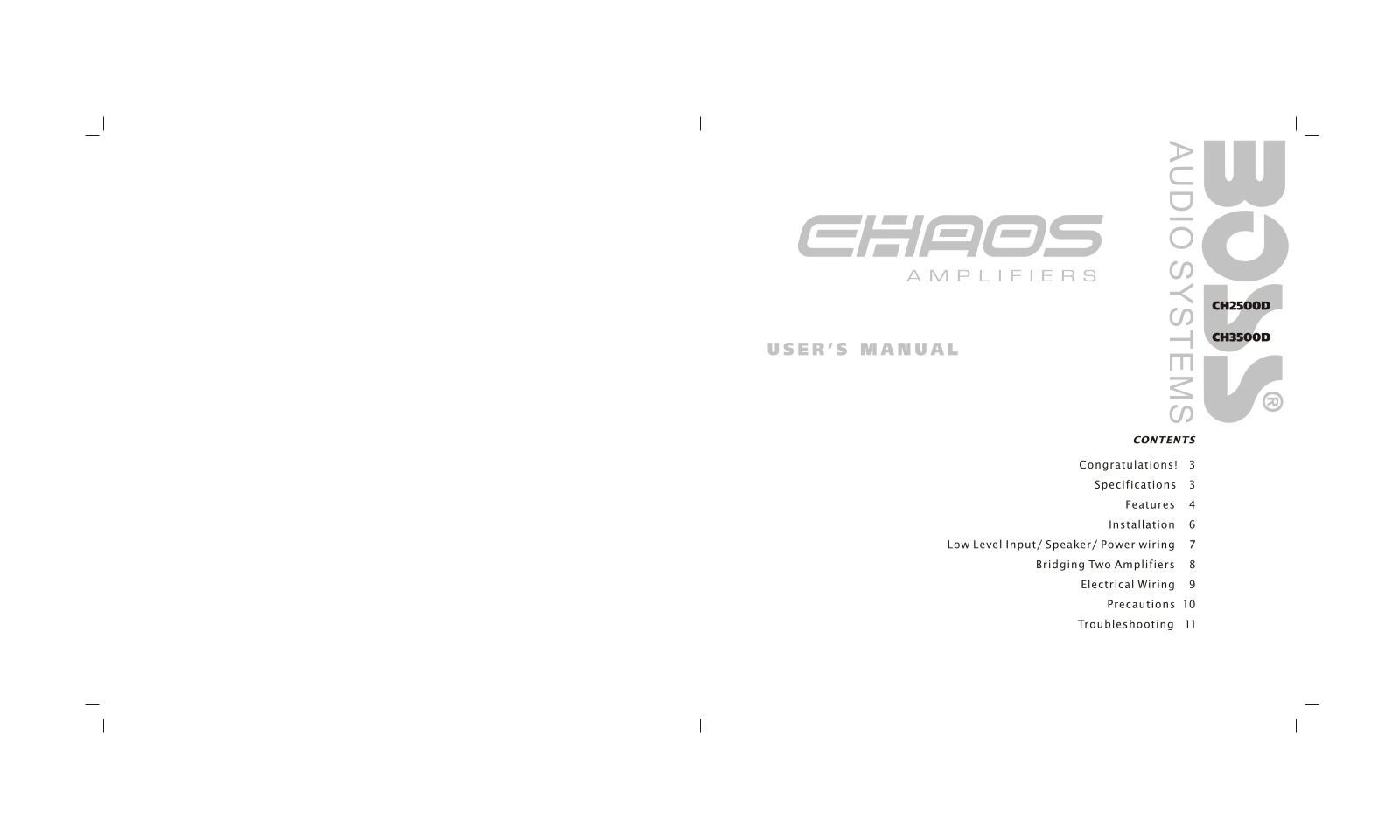 Boss Audio CHAOS CH2500D, CHAOS CH3000D User Manual