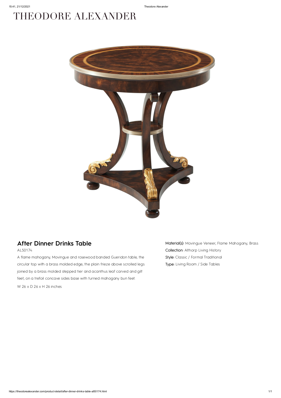 Theodore Alexander FPLJ3262 Specifications - ManualMachine.com