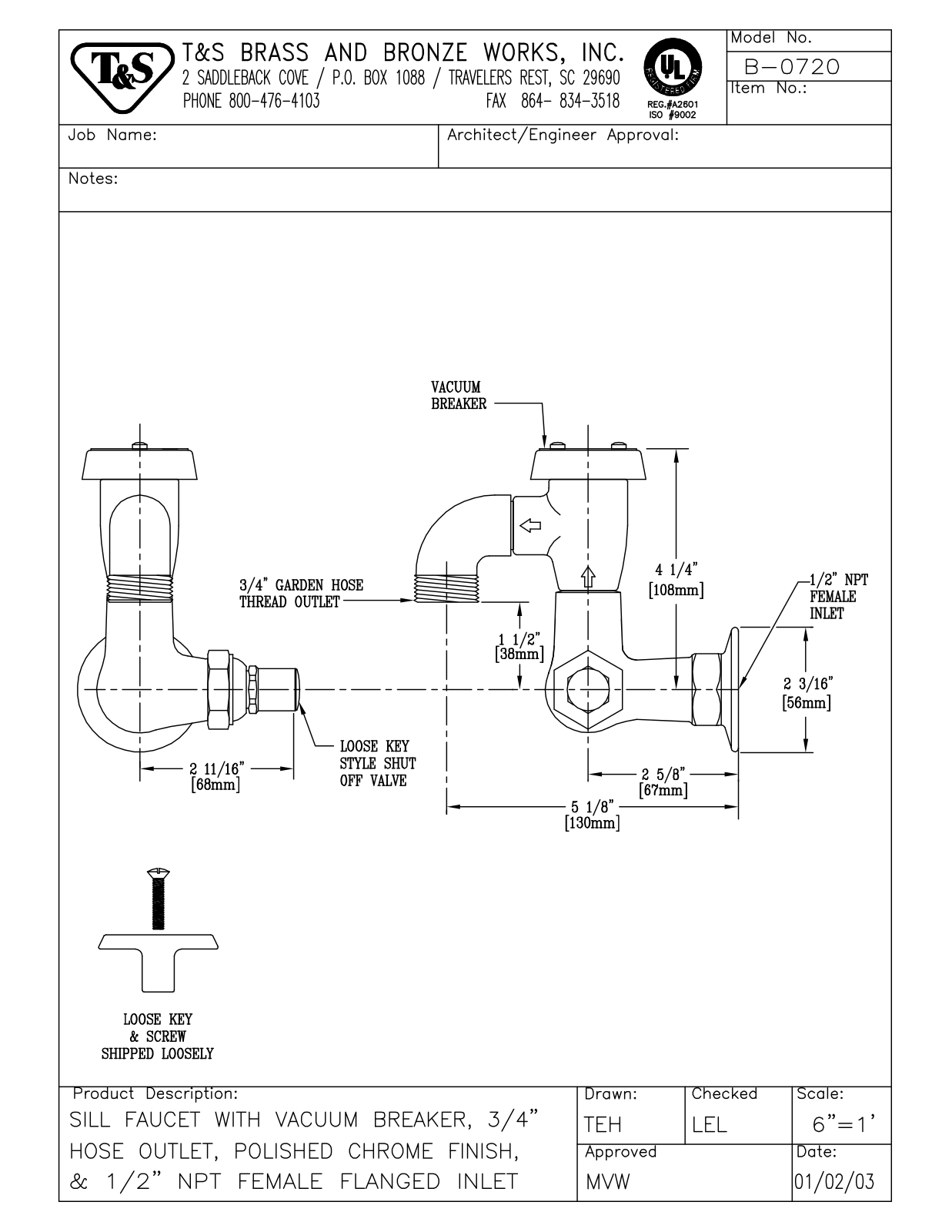 T & S Brass & Bronze Works B-0720 General Manual