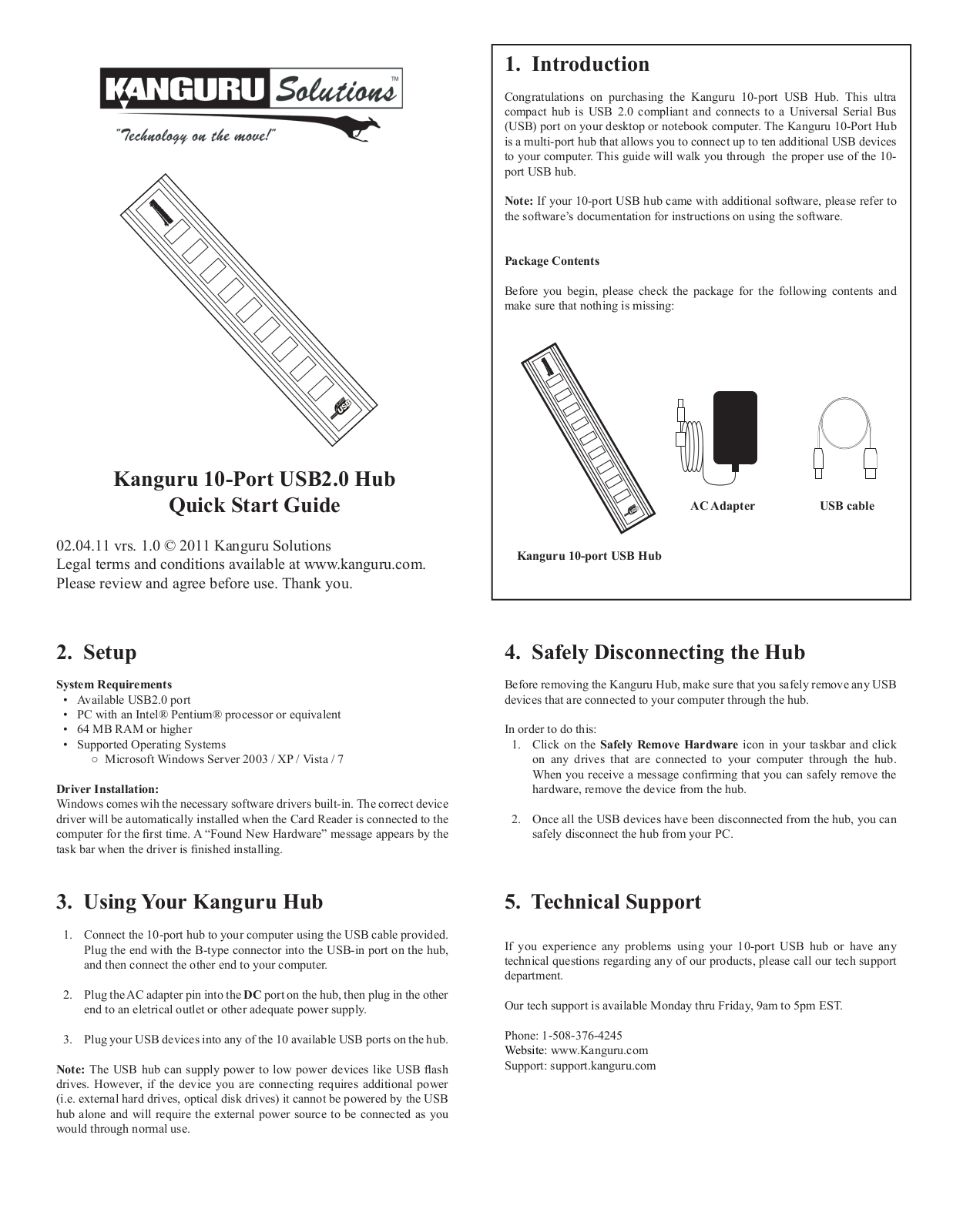 Kanguru 10-Port USB2.0 Hub User Manual