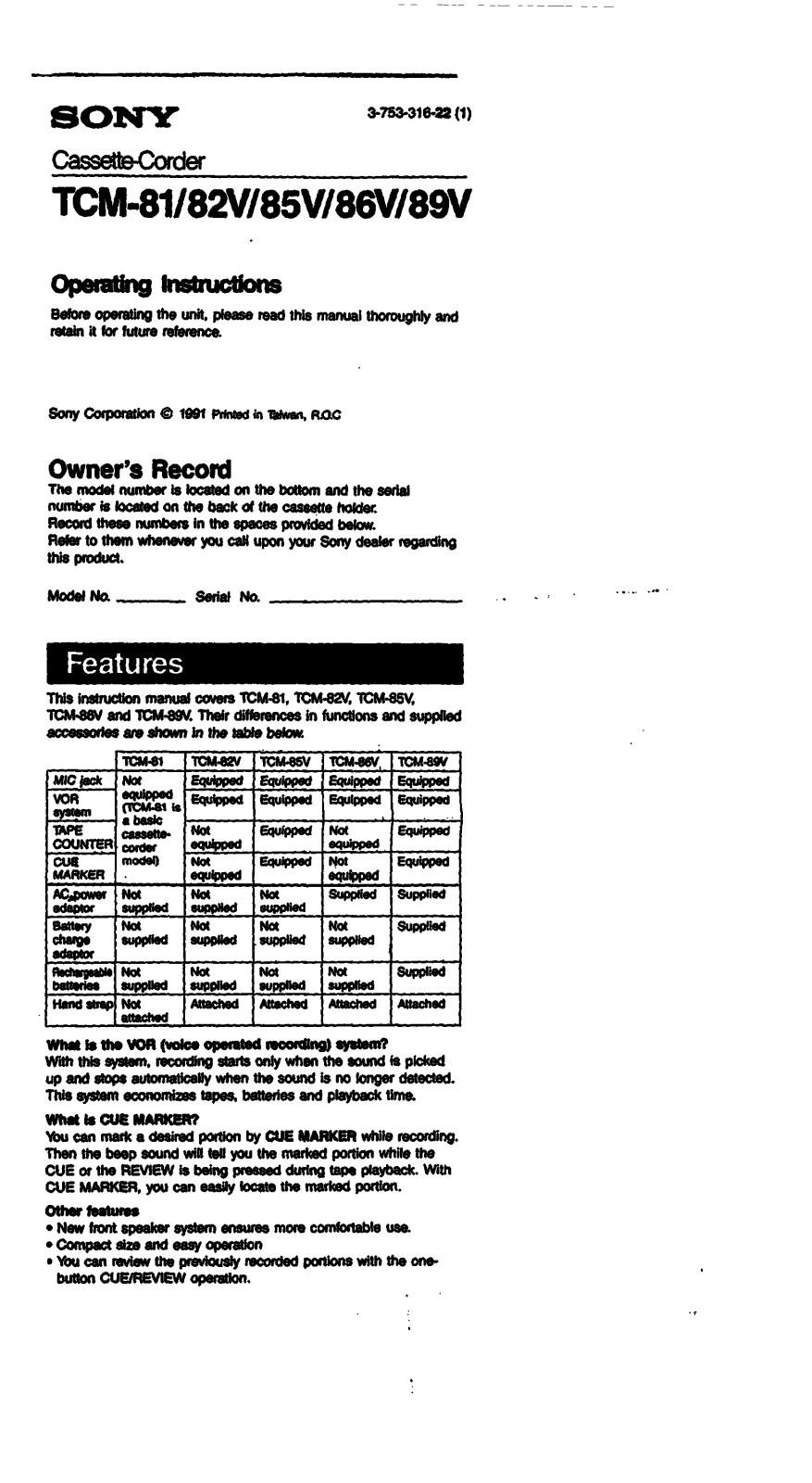 Sony TC-M81 User Manual