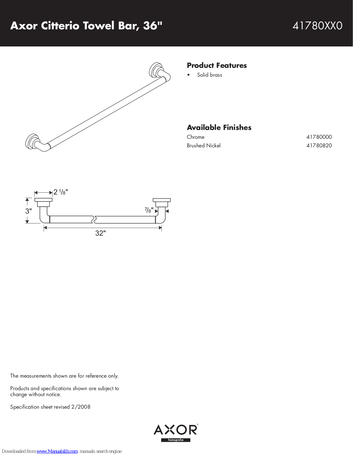 Axor 41780000, 41780820 Specification Sheet