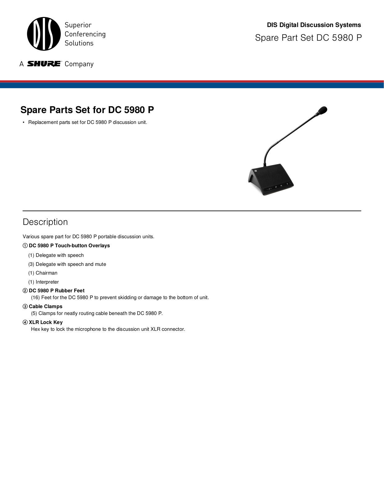 Shure DC 5980 P Specification Sheet