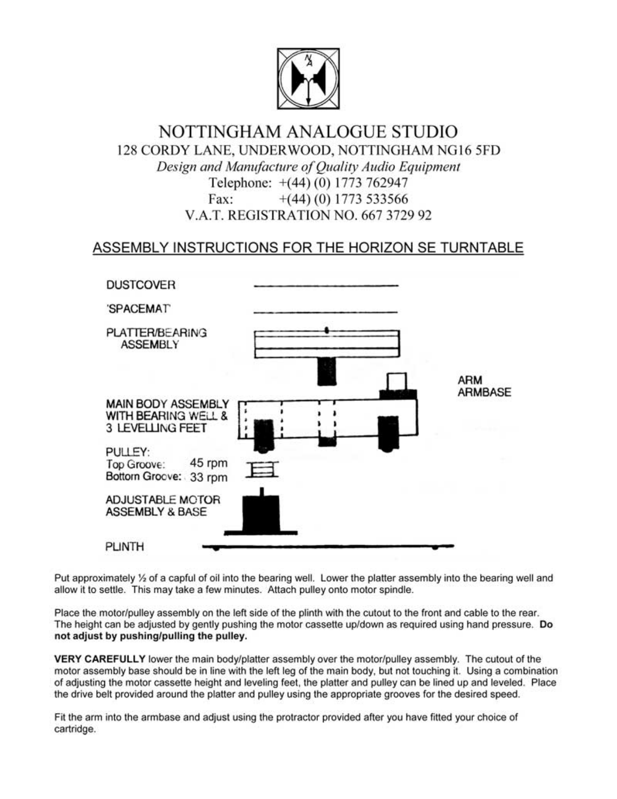 Nottingham Analogue Horizon SE Owners manual