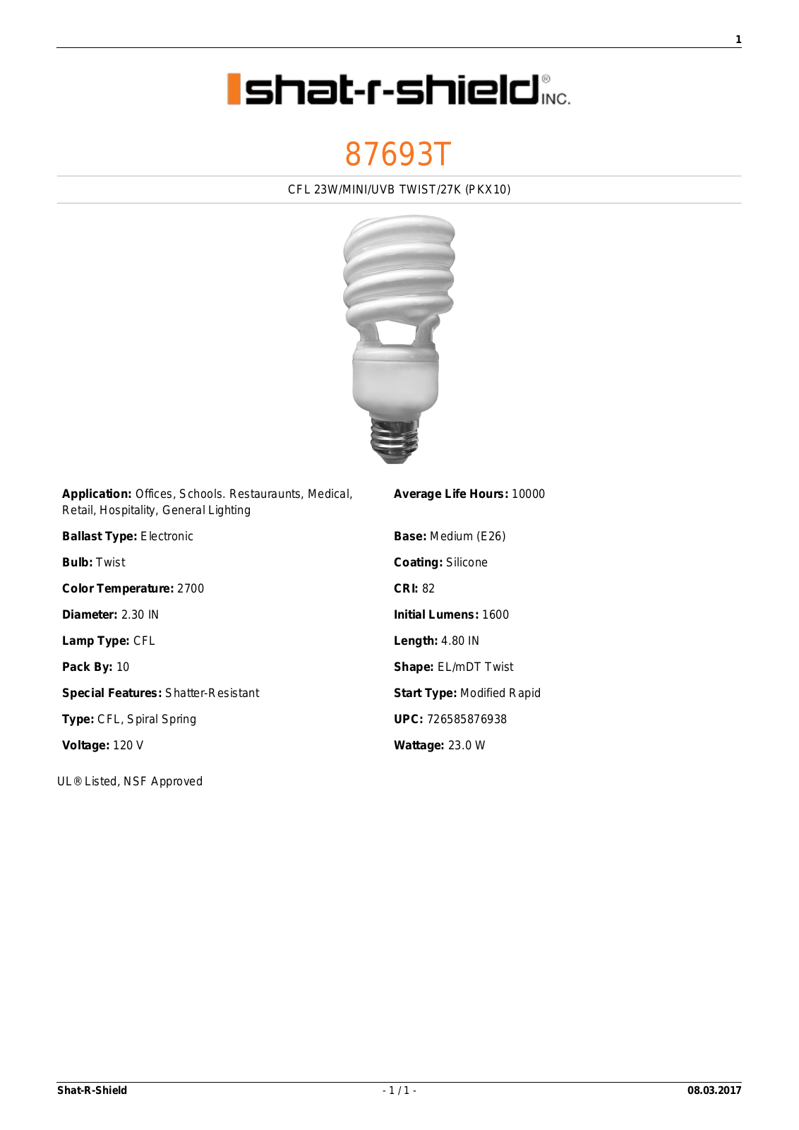 Shat-R-Shield 87693T Data sheet