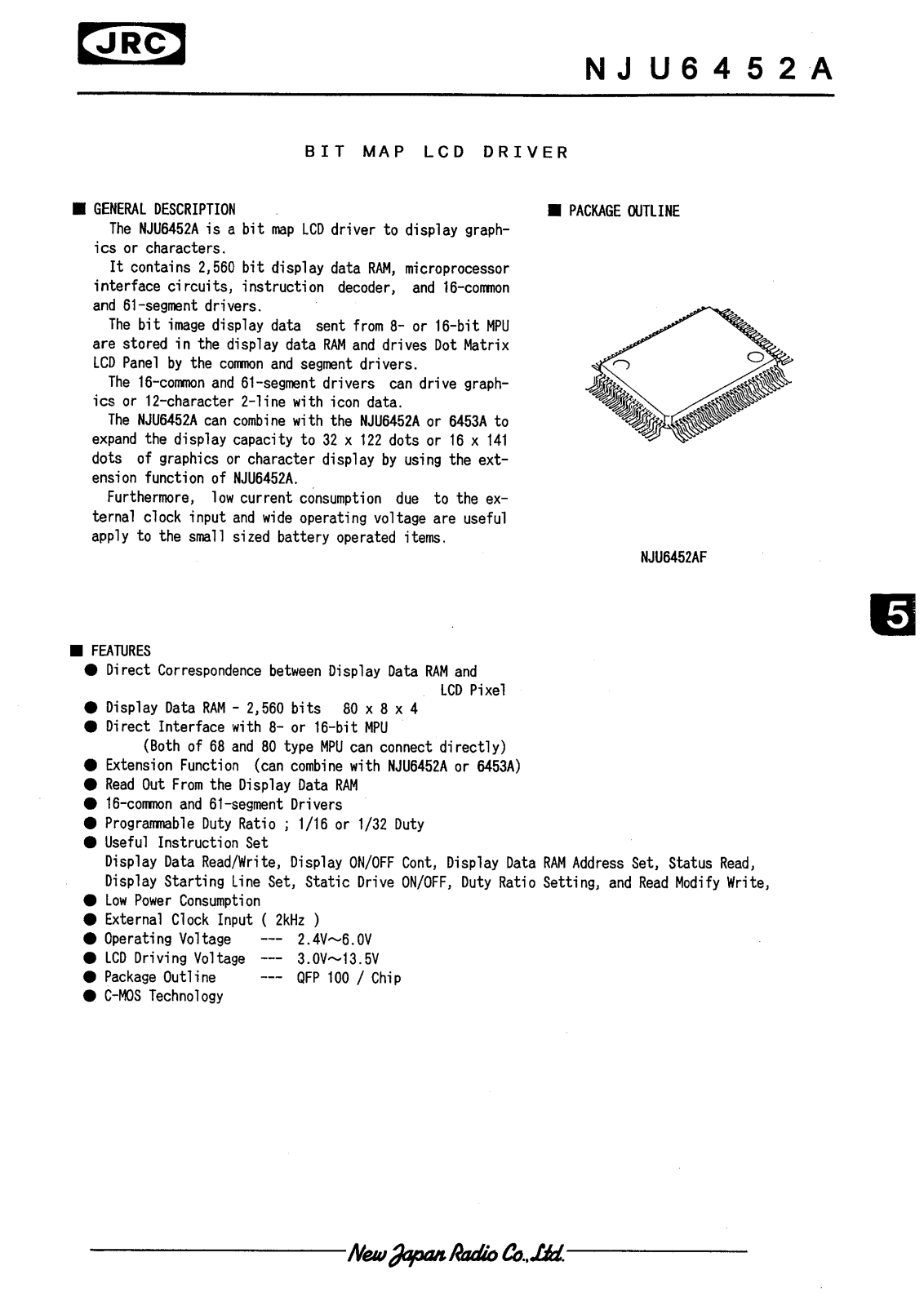 JRC NJU6452AFG1, NJU6452AFC1 Datasheet