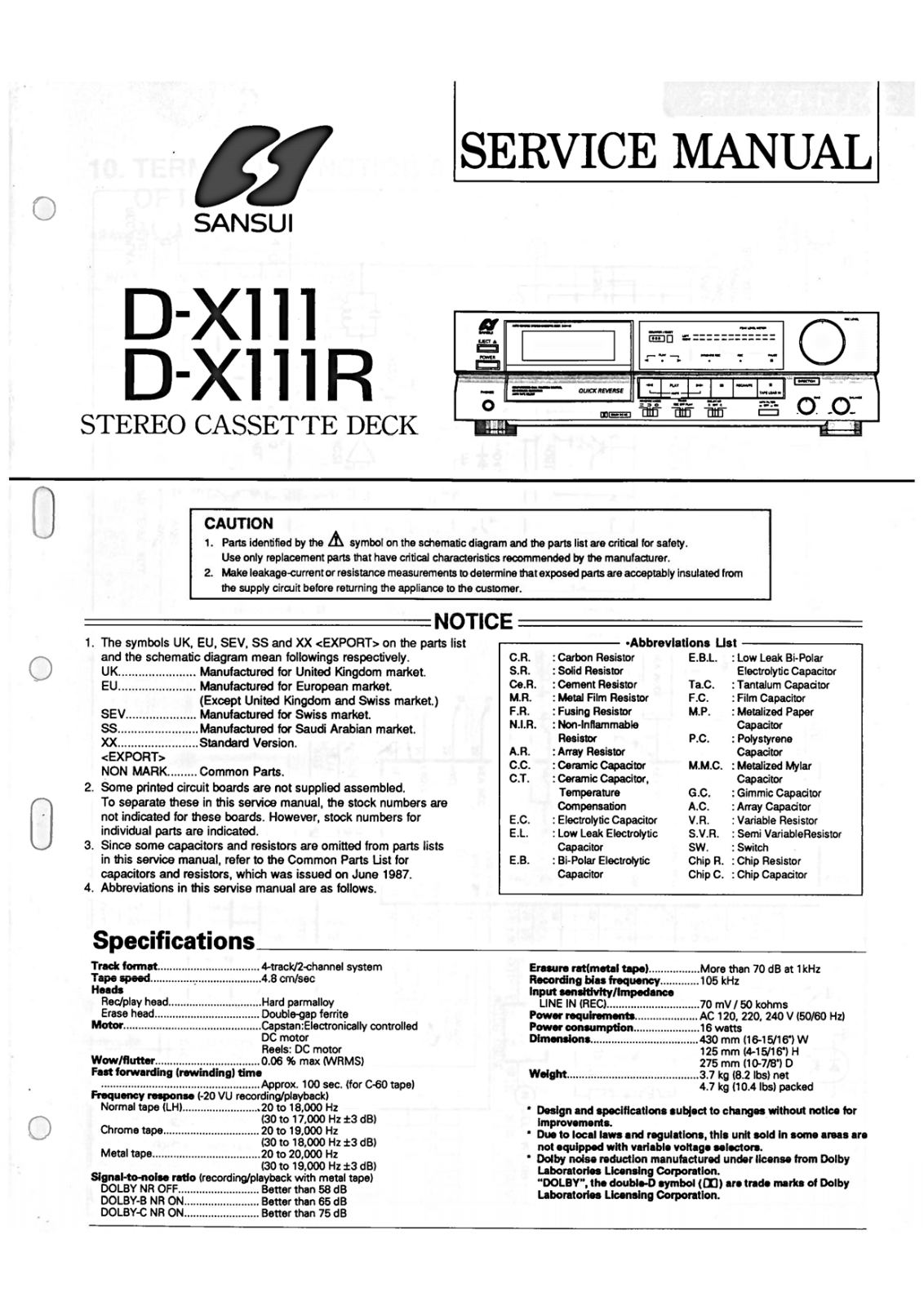 Sansui D-X111-R, D-X111 Service Manual