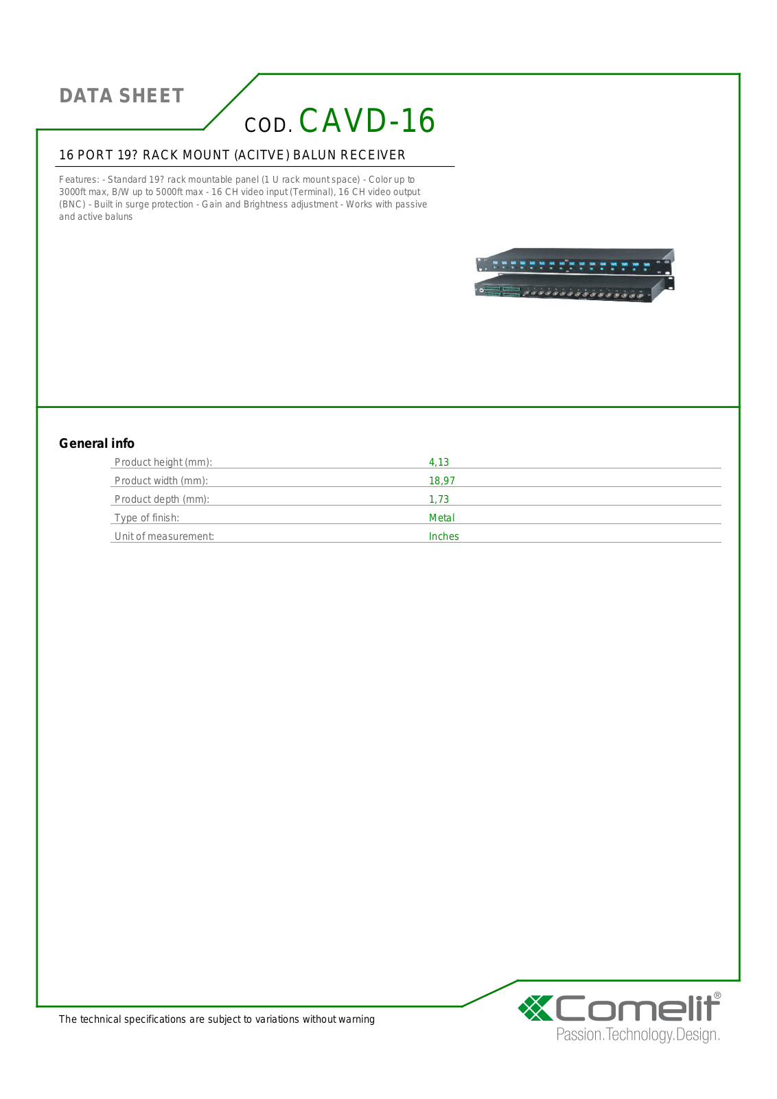 Comelit CAVD-16 Specsheet