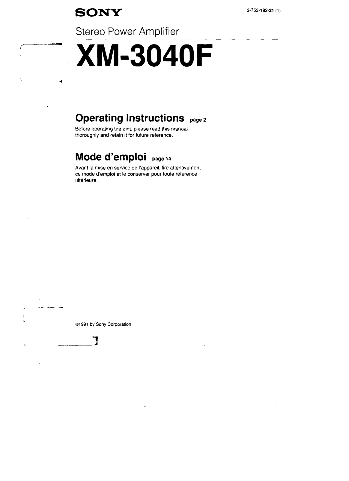 Sony XM-3040F User Manual