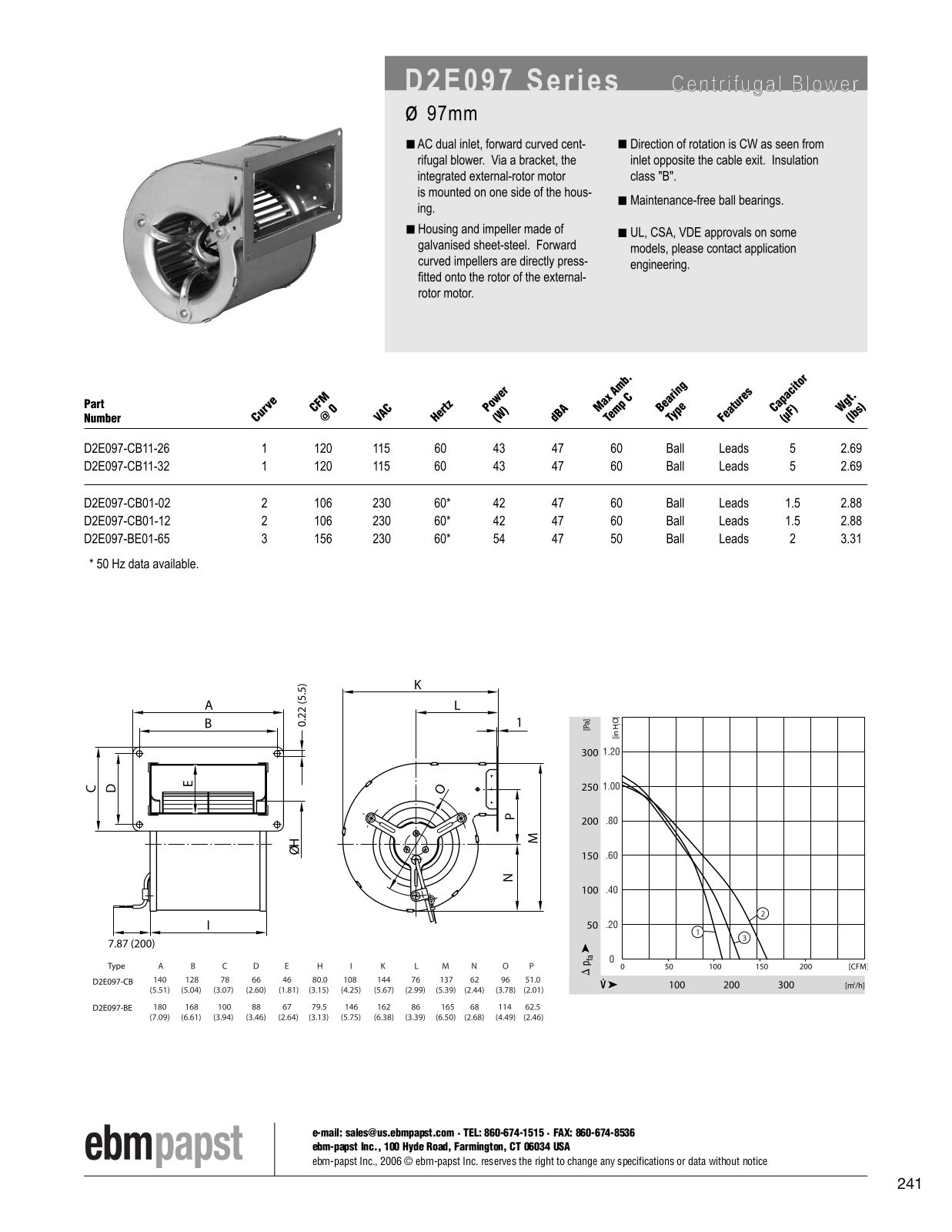 ebm-papst Centrifugal Blower Series D2E097 Catalog Page