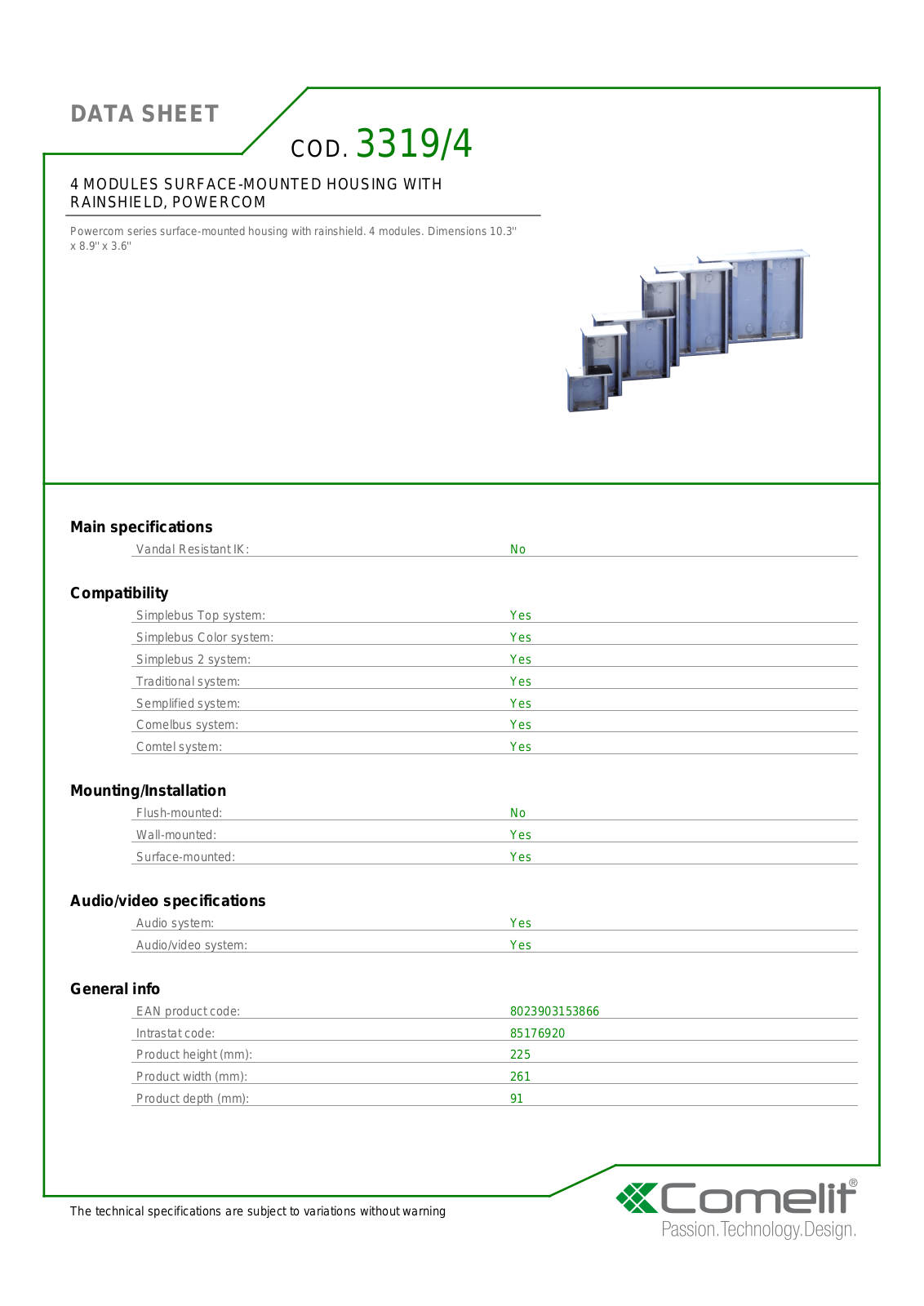 Comelit 3319-4 Specsheet - ManualMachine.com