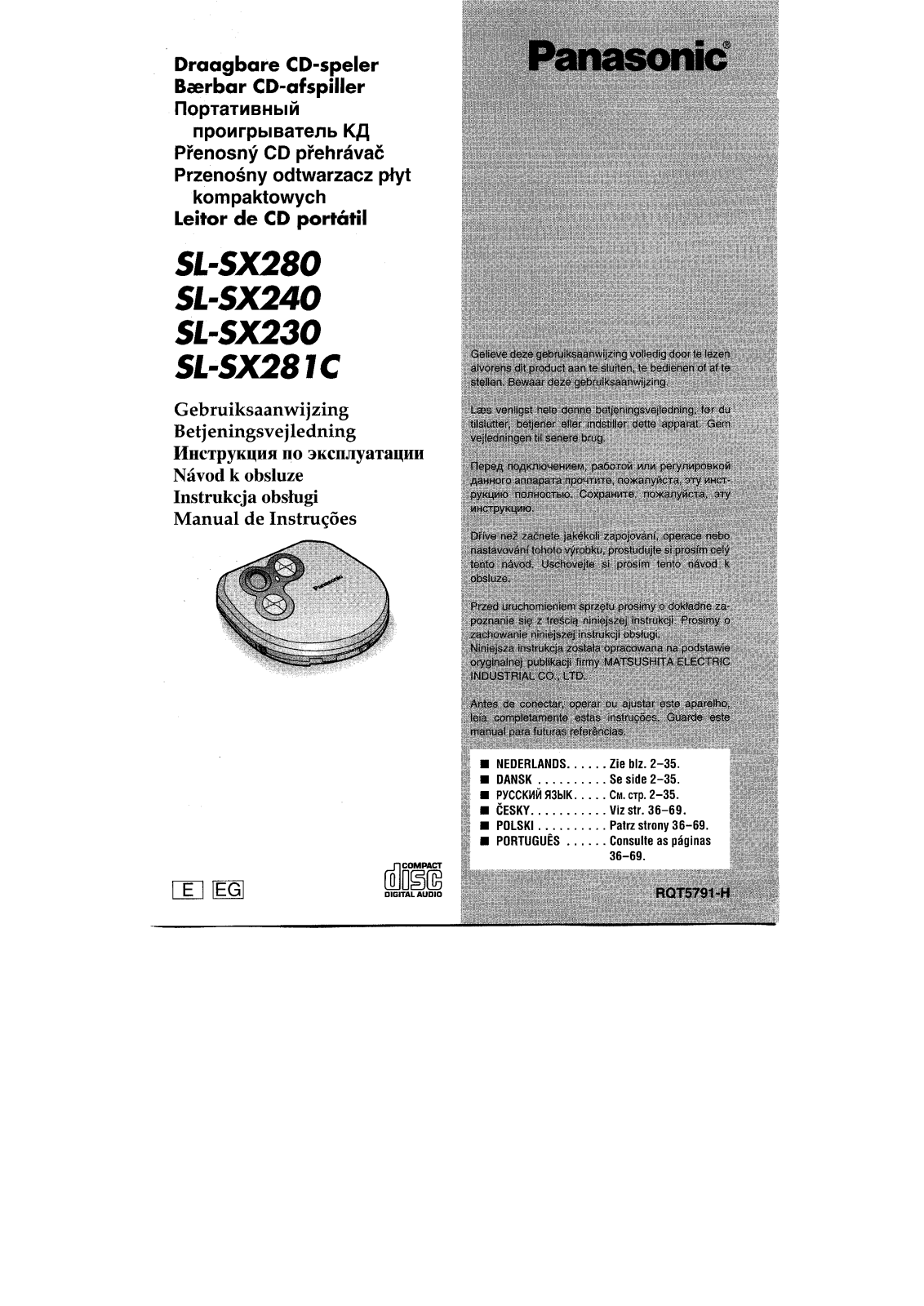 Panasonic SL-SX281C, SL-SX240, SL-SX280, SL-SX230 User Manual