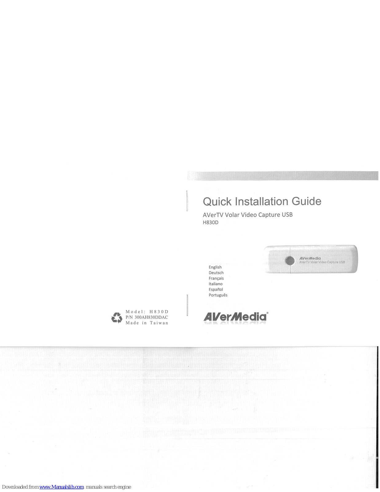 Avermedia H830D Quick Installation Manual