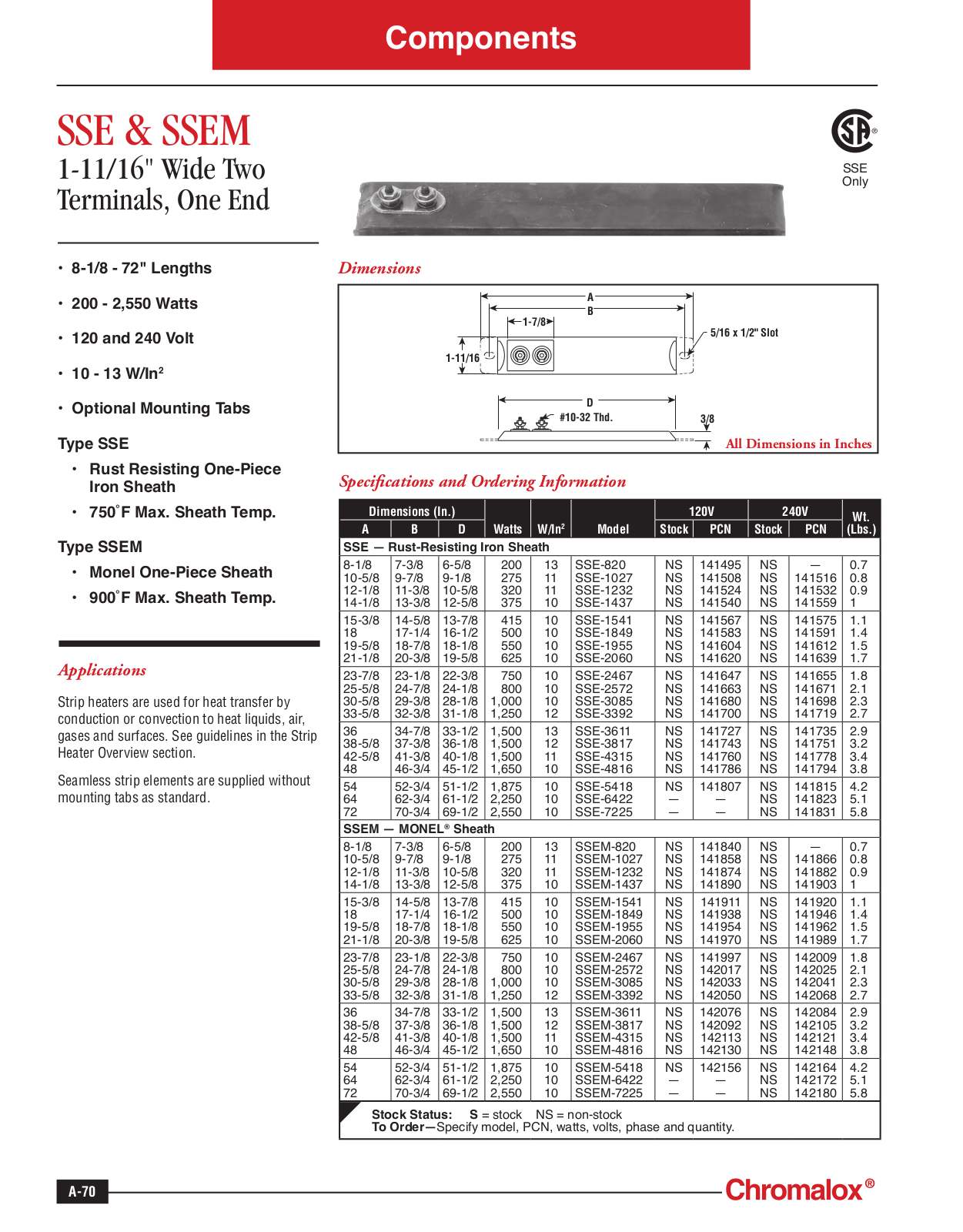 Chromalox SSE, SSEM Catalog Page