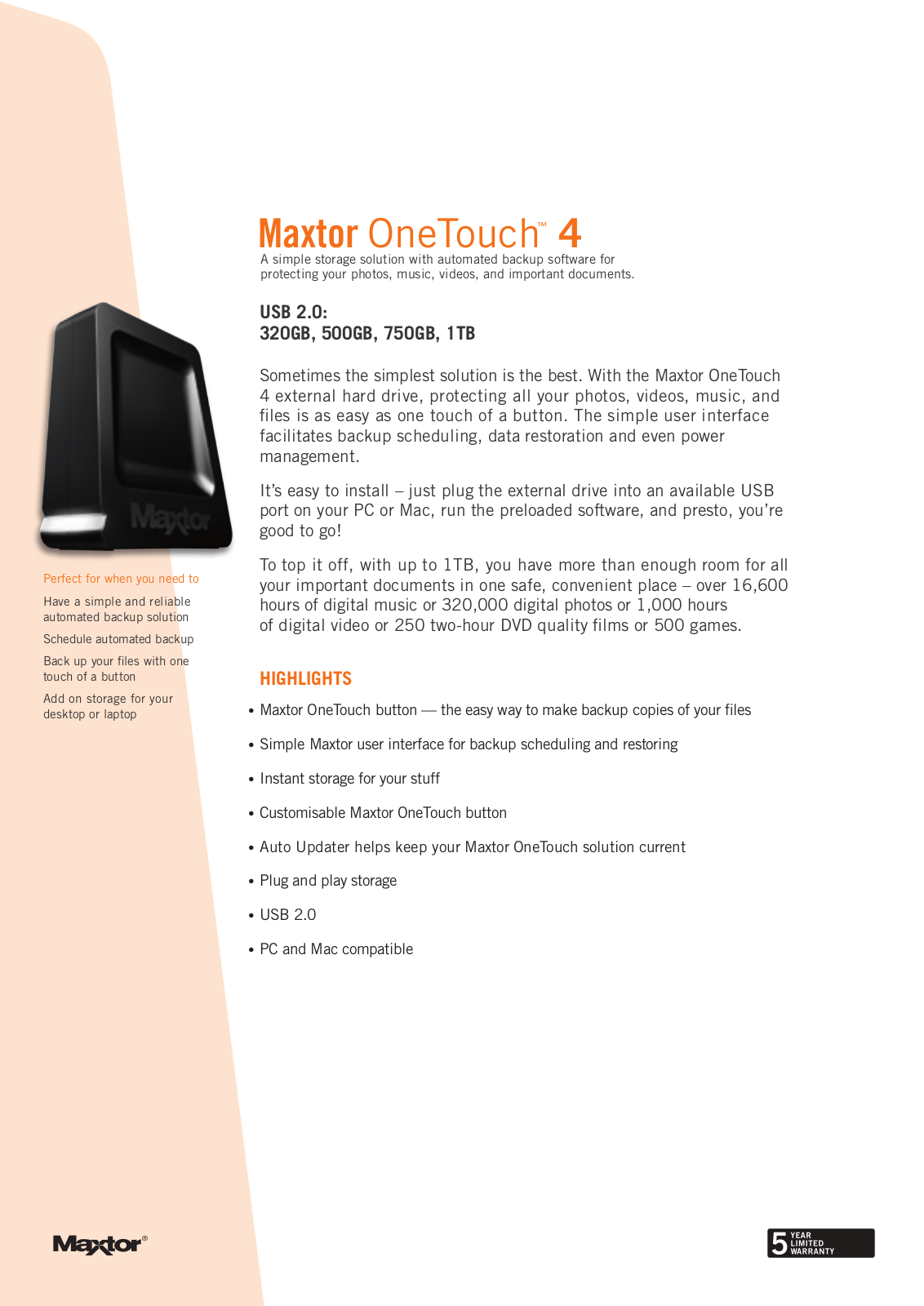 Maxtor STM310005OTA3E1-RK, STM303203OTA3E1-RK, OneTouch 500GB, STM310005OTB3E1-RK, OneTouch 1TB User Manual