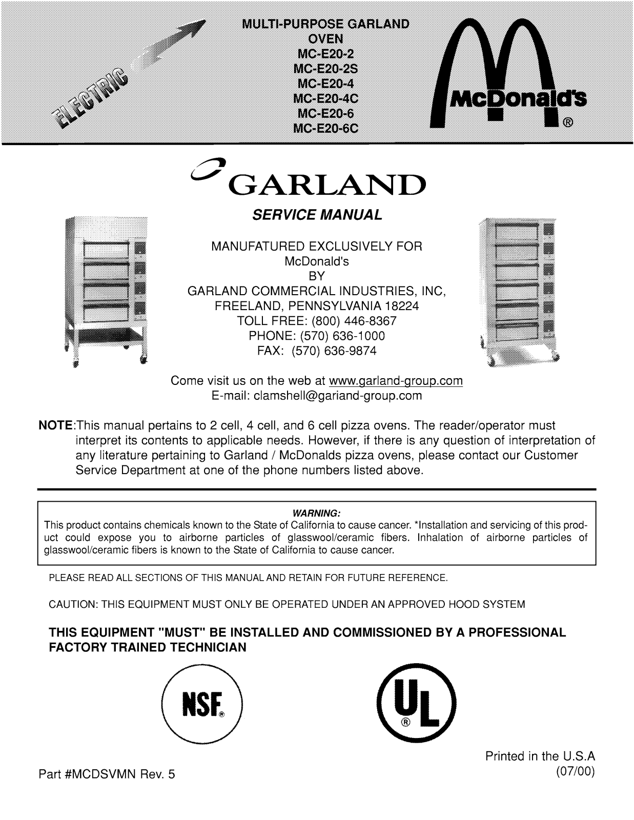 Garland MC-E20-2S Service Manual