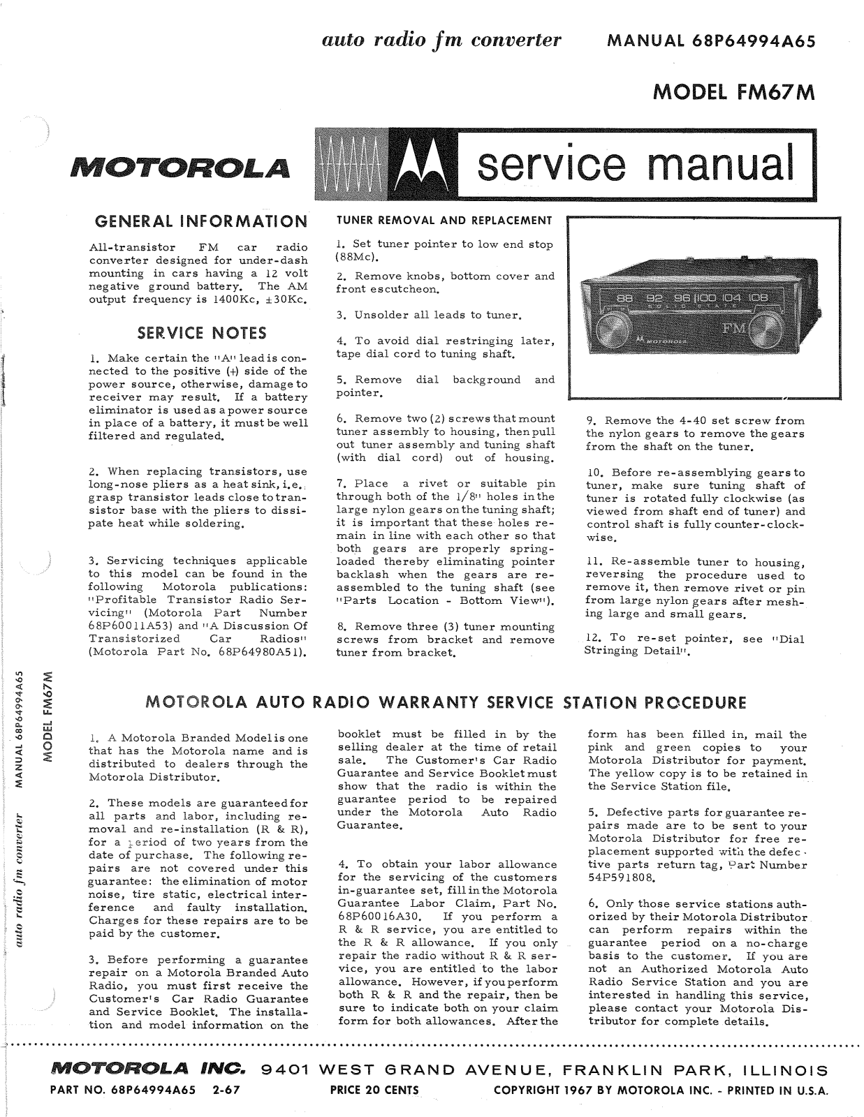 Moth Audio FM-67-M Service manual