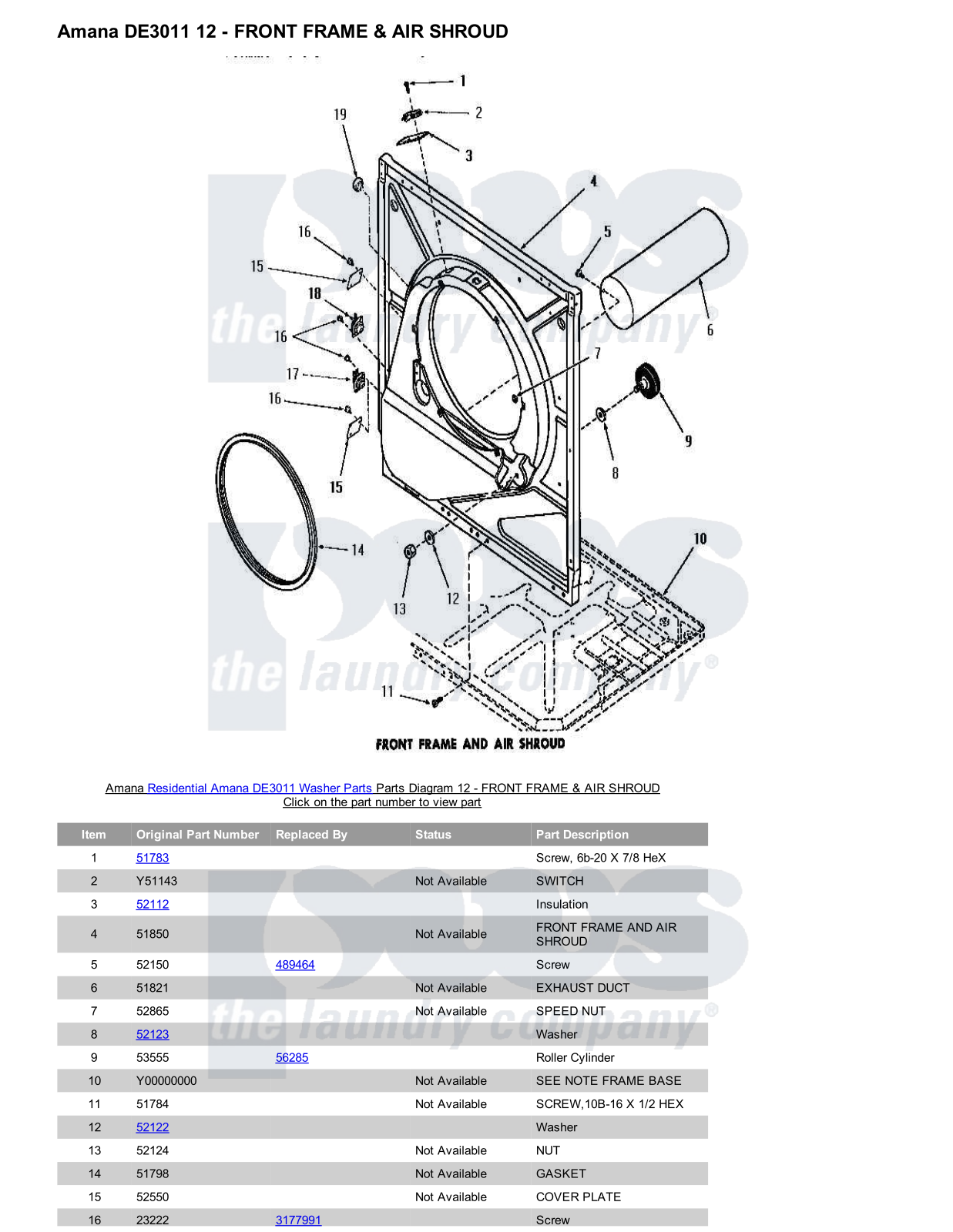 Amana DE3011 Parts Diagram